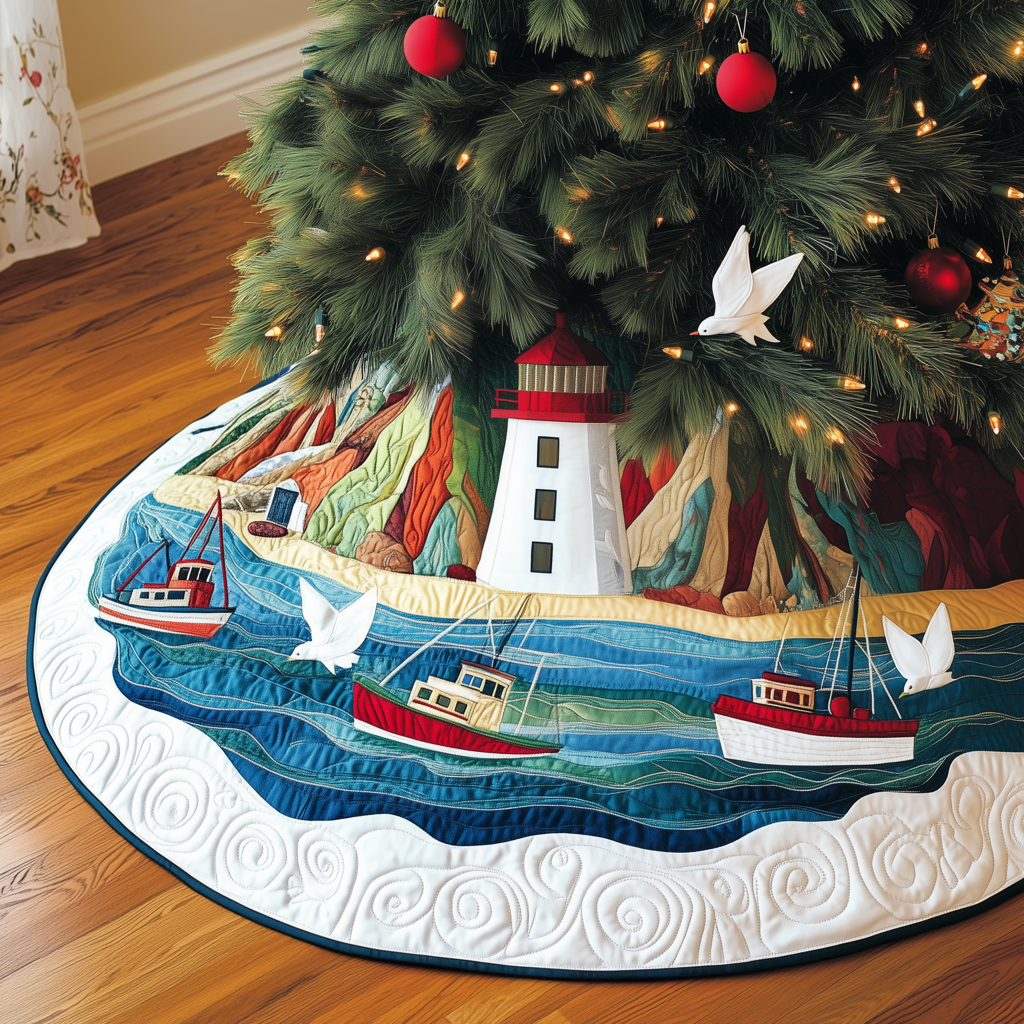 Christmas Coastal Quilted Tree Skirt Celebrate the Joy of Christmas with Worry-Free Decor Christmas Coastal Quilted Tree Skirt Celebrate the Joy of Christmas with Worry-Free Decor