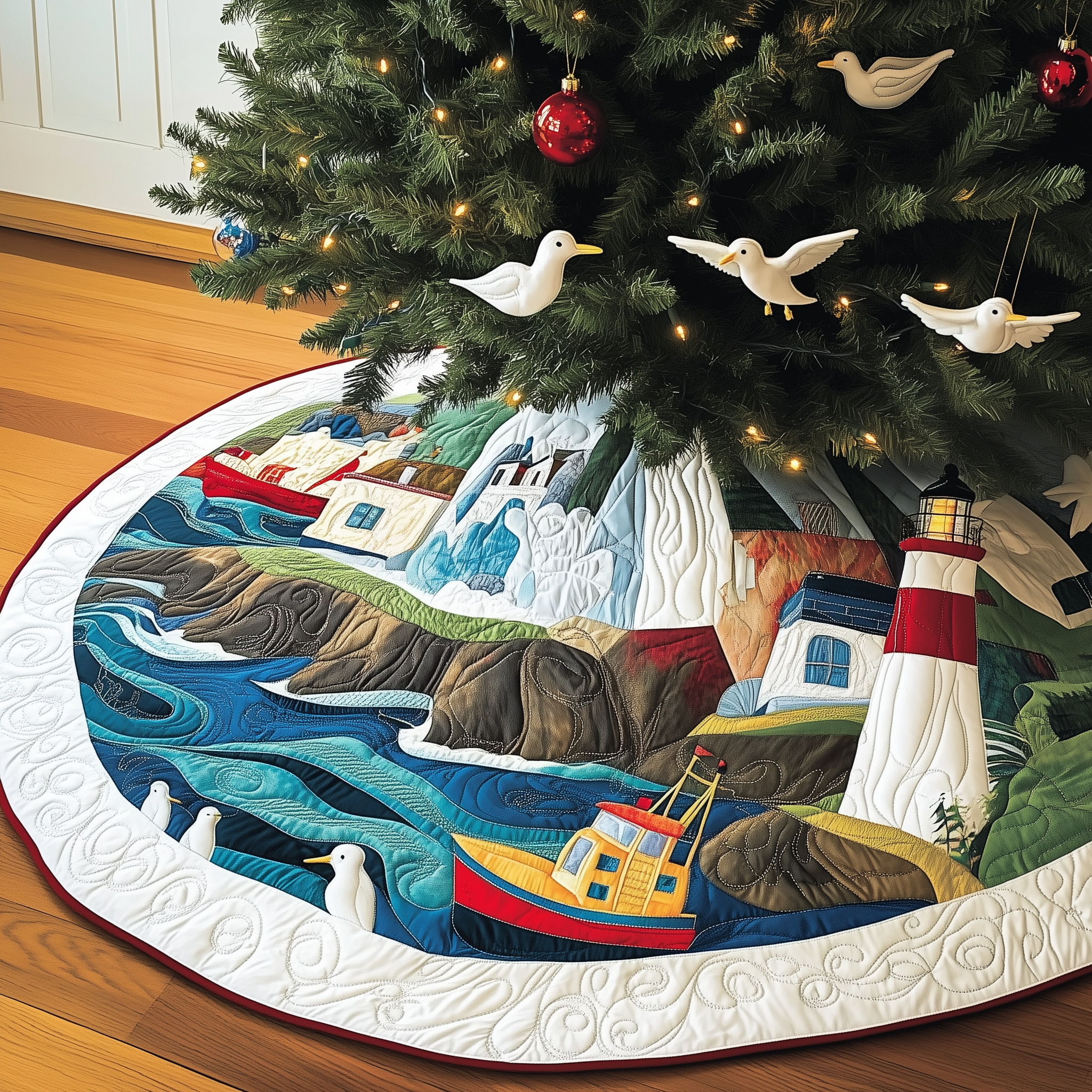 Christmas Coastal Quilted Tree Skirt Relax and Enjoy the Holidays with Peaceful Tree Decor Christmas Coastal Quilted Tree Skirt Relax and Enjoy the Holidays with Peaceful Tree Decor