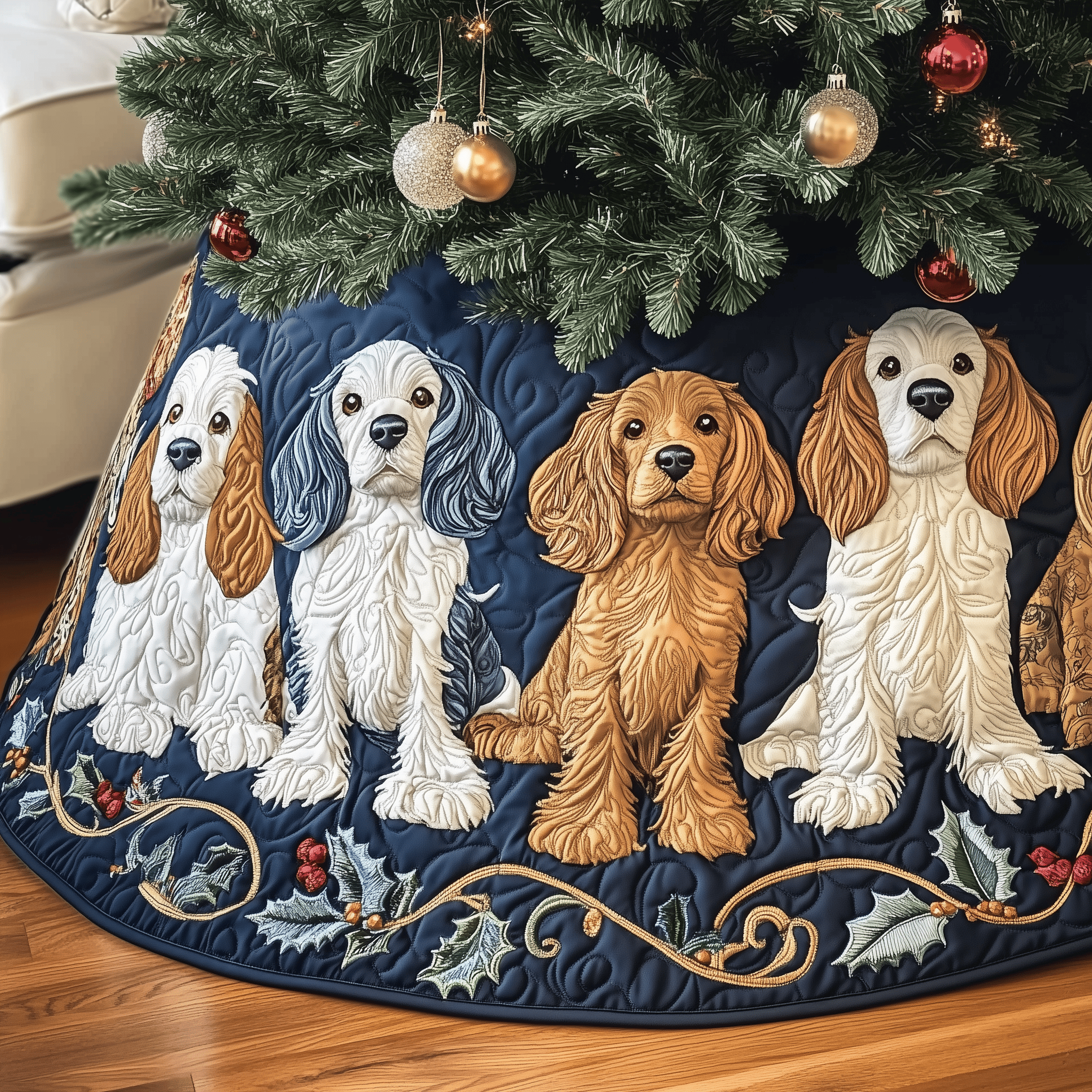 Christmas Cocker Spaniel Quilted Tree Skirt Add Magic to Your Holidays with Safe Tree Decor Christmas Cocker Spaniel Quilted Tree Skirt Add Magic to Your Holidays with Safe Tree Decor