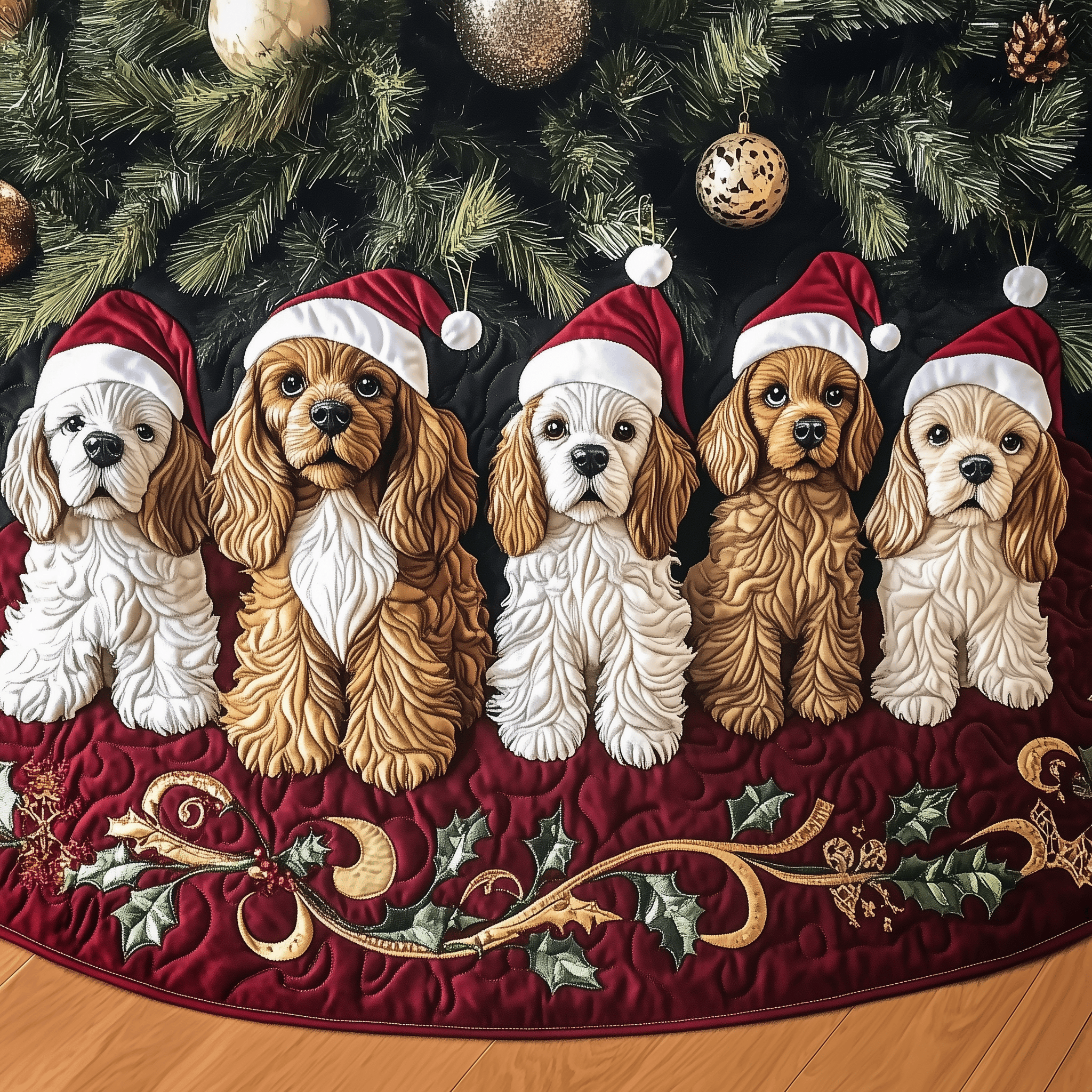 Christmas Cocker Spaniel Quilted Tree Skirt Bring the Whole Family Together with Protective Holiday Decor Christmas Cocker Spaniel Quilted Tree Skirt Bring the Whole Family Together with Protective Holiday Decor