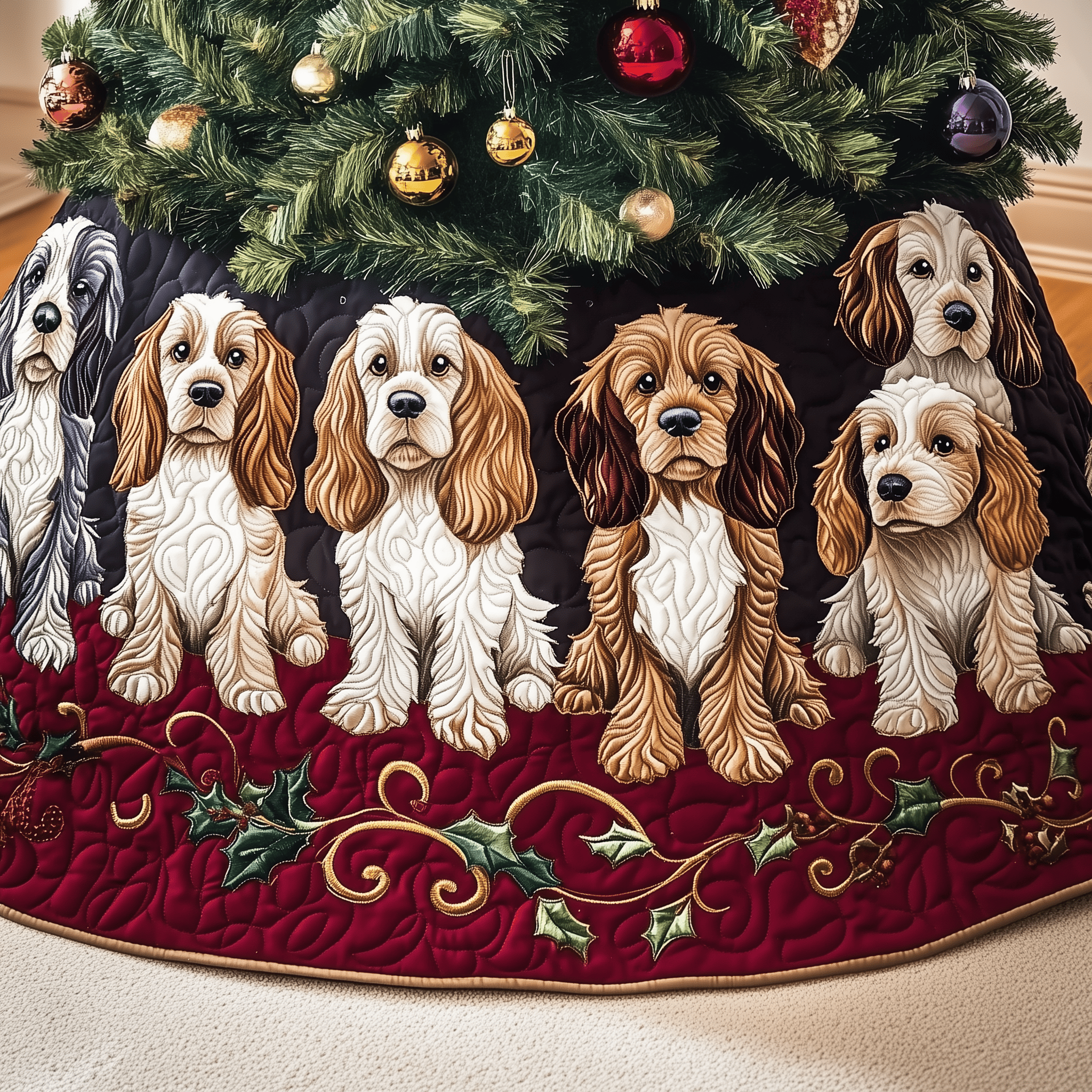 Christmas Cocker Spaniel Quilted Tree Skirt Feel the Comfort of Christmas with a Durable Tree Skirt Christmas Cocker Spaniel Quilted Tree Skirt Feel the Comfort of Christmas with a Durable Tree Skirt