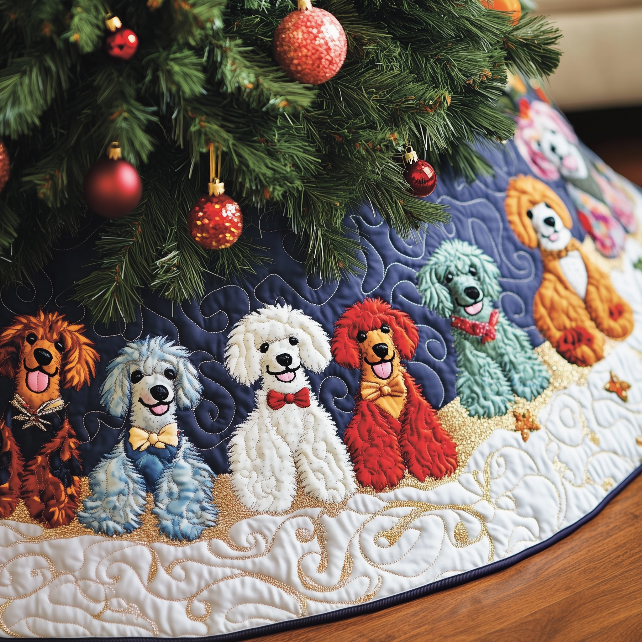 Christmas Colorful Poodle Quilted Tree Skirt Add Heart to Your Holidays with a Durable Tree Skirt Christmas Colorful Poodle Quilted Tree Skirt Add Heart to Your Holidays with a Durable Tree Skirt