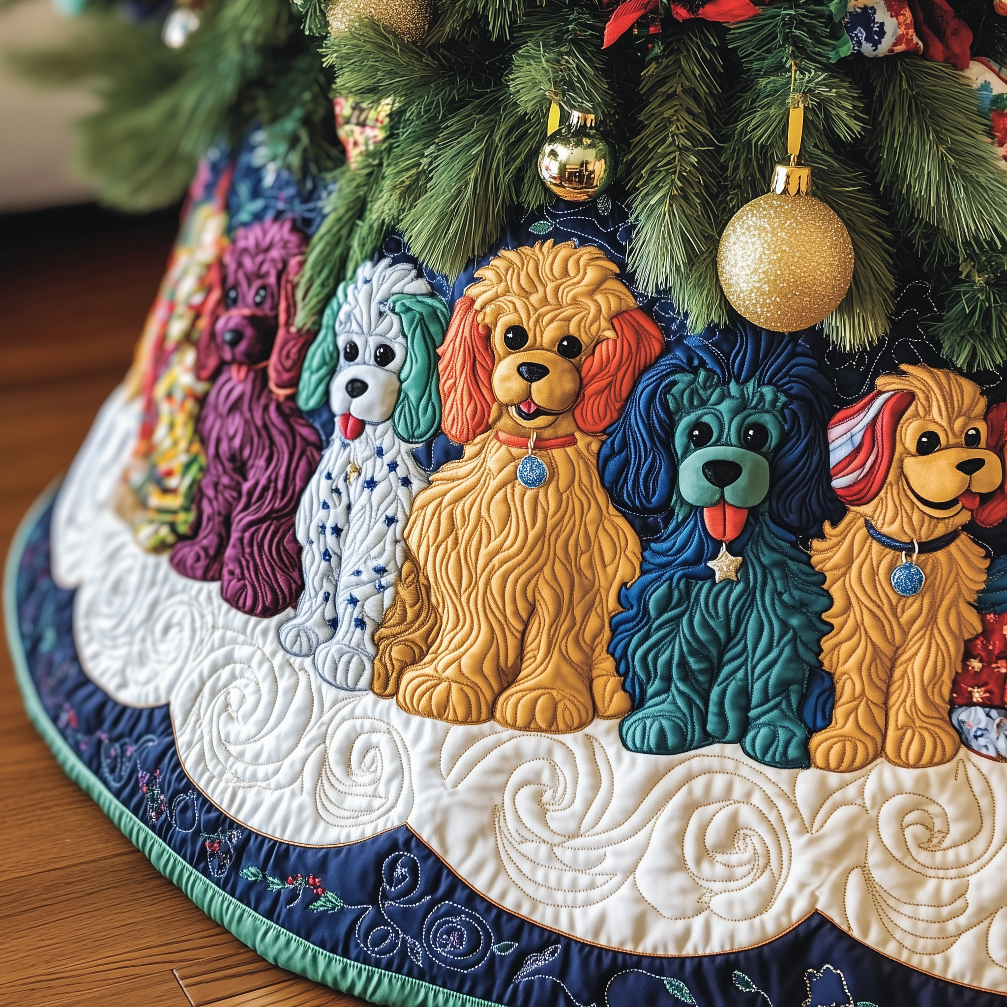 Christmas Colorful Poodle Quilted Tree Skirt Celebrate Family Moments with a Protective Tree Skirt Christmas Colorful Poodle Quilted Tree Skirt Celebrate Family Moments with a Protective Tree Skirt