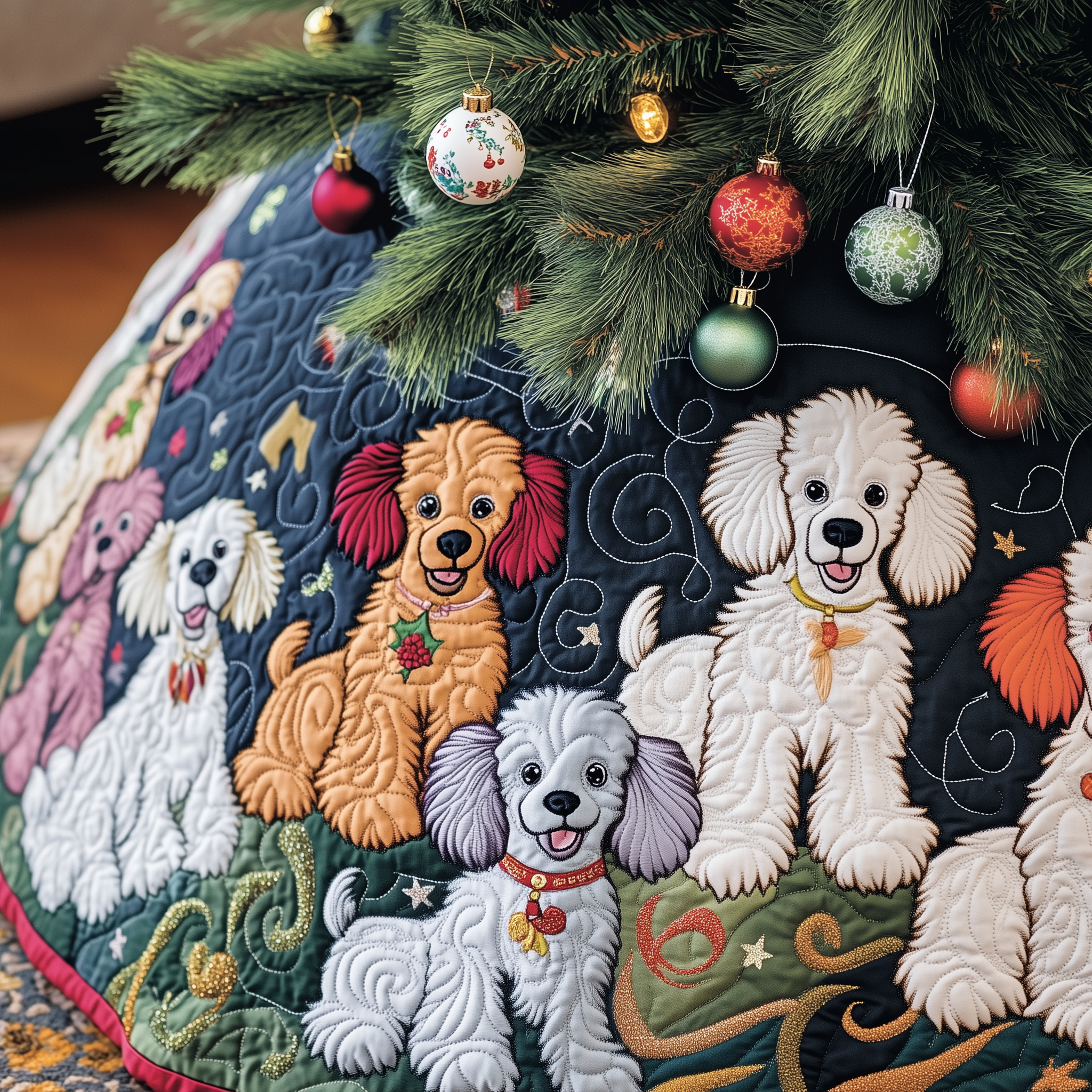 Christmas Colorful Poodle Quilted Tree Skirt Celebrate the Holidays Without Stress Choose Safety Christmas Colorful Poodle Quilted Tree Skirt Celebrate the Holidays Without Stress Choose Safety