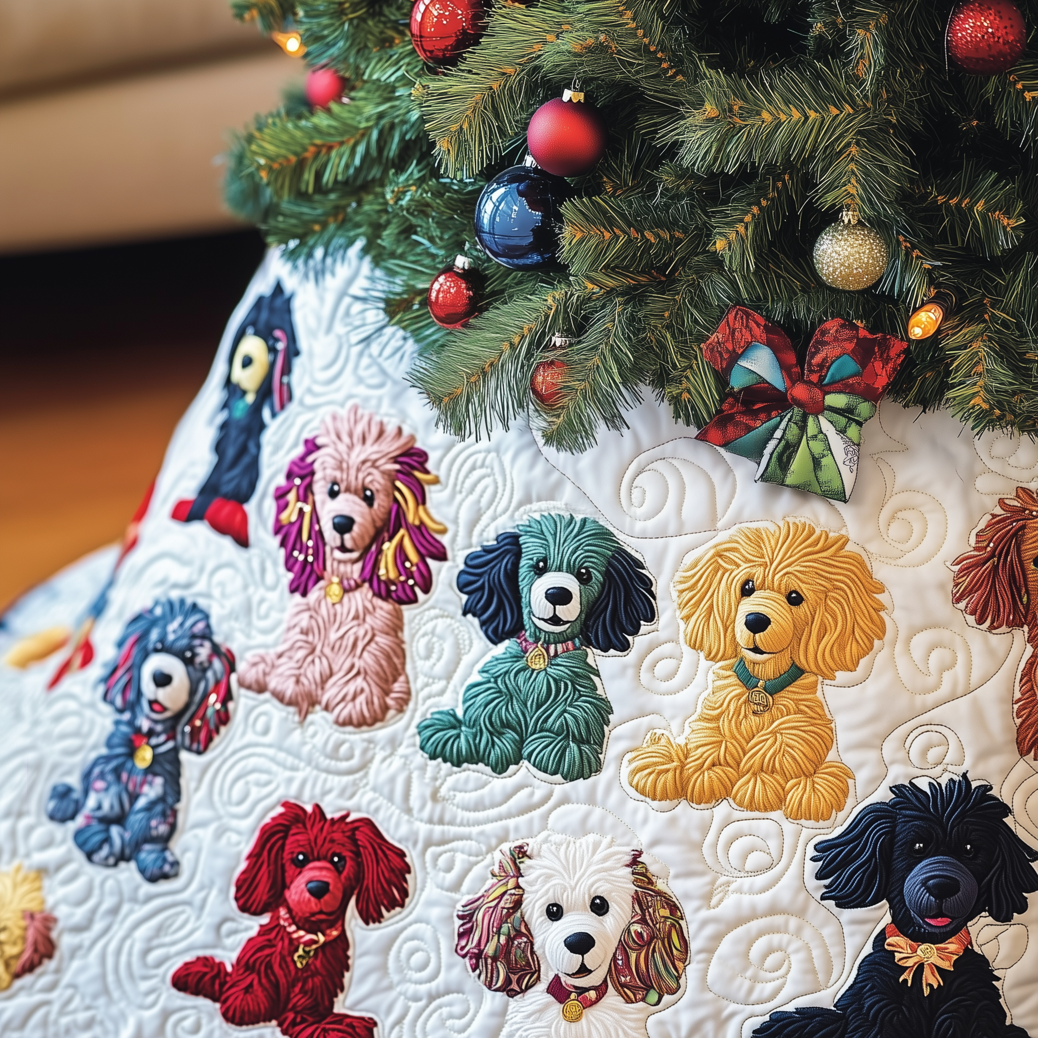 Christmas Colorful Poodle Quilted Tree Skirt Celebrate Togetherness with Thoughtful Holiday Decor Christmas Colorful Poodle Quilted Tree Skirt Celebrate Togetherness with Thoughtful Holiday Decor