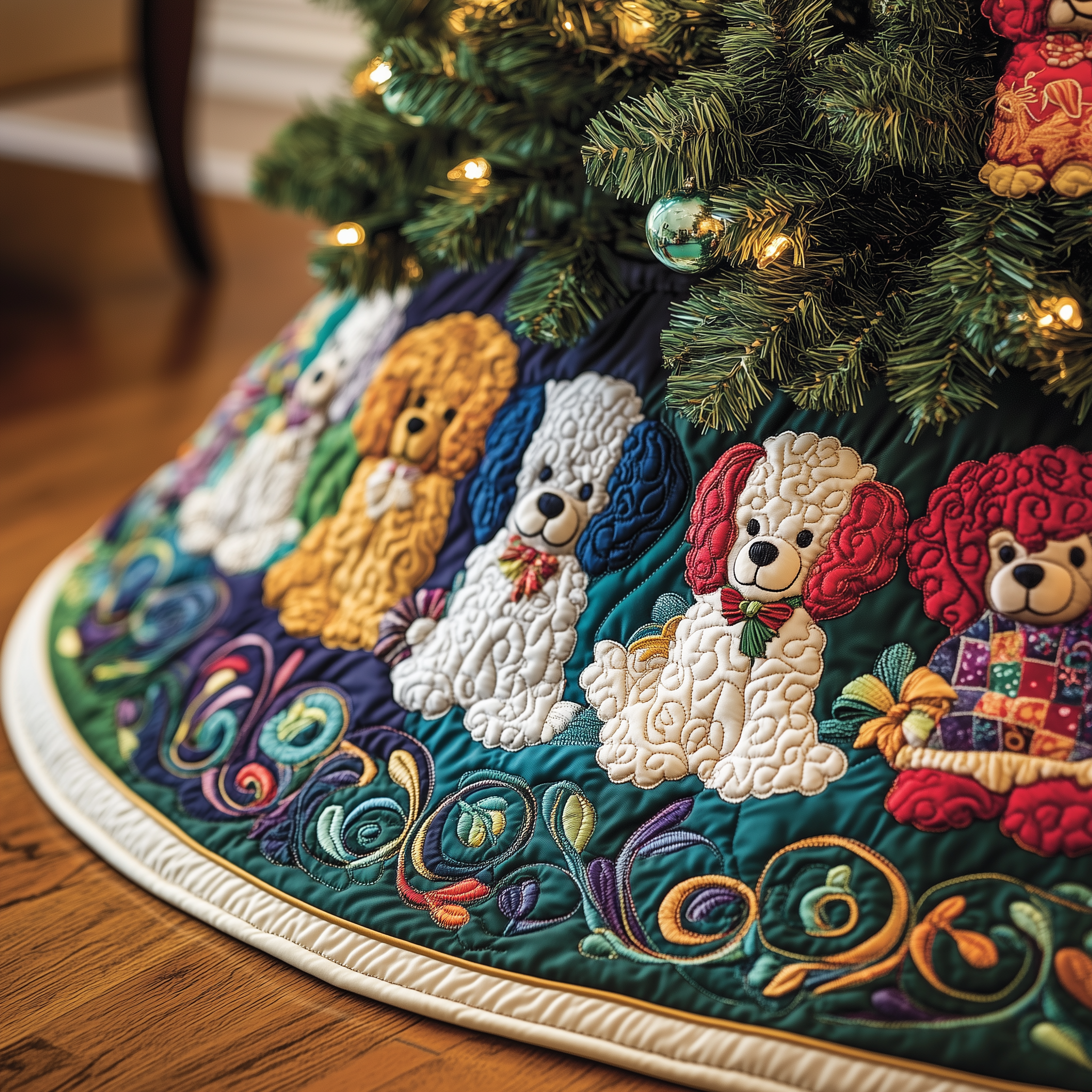 Christmas Colorful Poodle Quilted Tree Skirt Celebrate Your Family's Traditions with Stylish Protection Christmas Colorful Poodle Quilted Tree Skirt Celebrate Your Family's Traditions with Stylish Protection