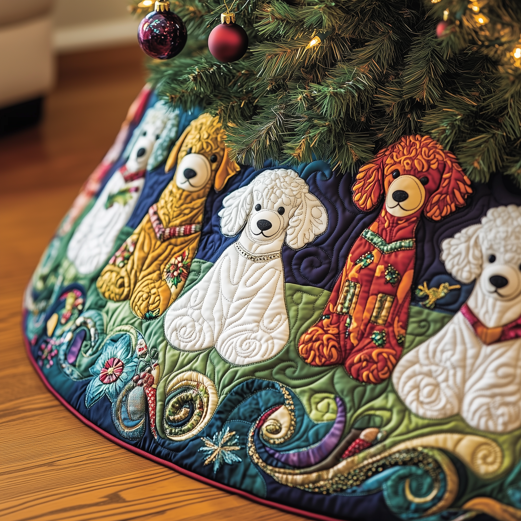 Christmas Colorful Poodle Quilted Tree Skirt Feel the Calm of Christmas with Durable Tree Decor Christmas Colorful Poodle Quilted Tree Skirt Feel the Calm of Christmas with Durable Tree Decor