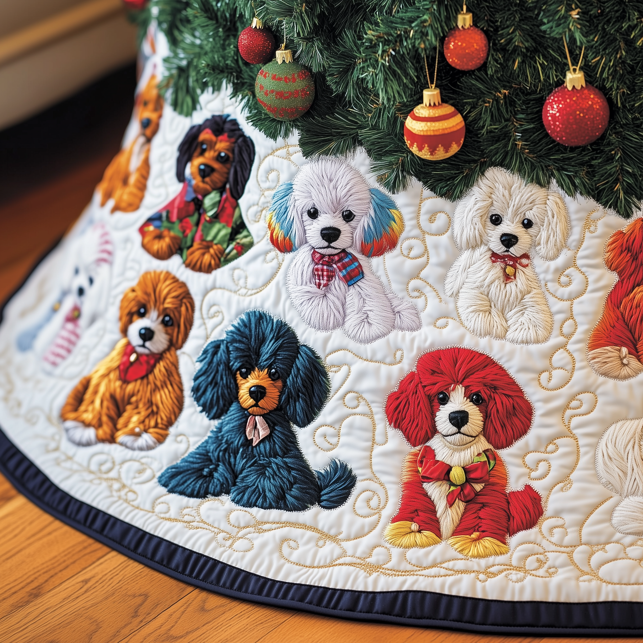 Christmas Colorful Poodle Quilted Tree Skirt Feel the Love of Christmas Under a Safe Tree Skirt Christmas Colorful Poodle Quilted Tree Skirt Feel the Love of Christmas Under a Safe Tree Skirt