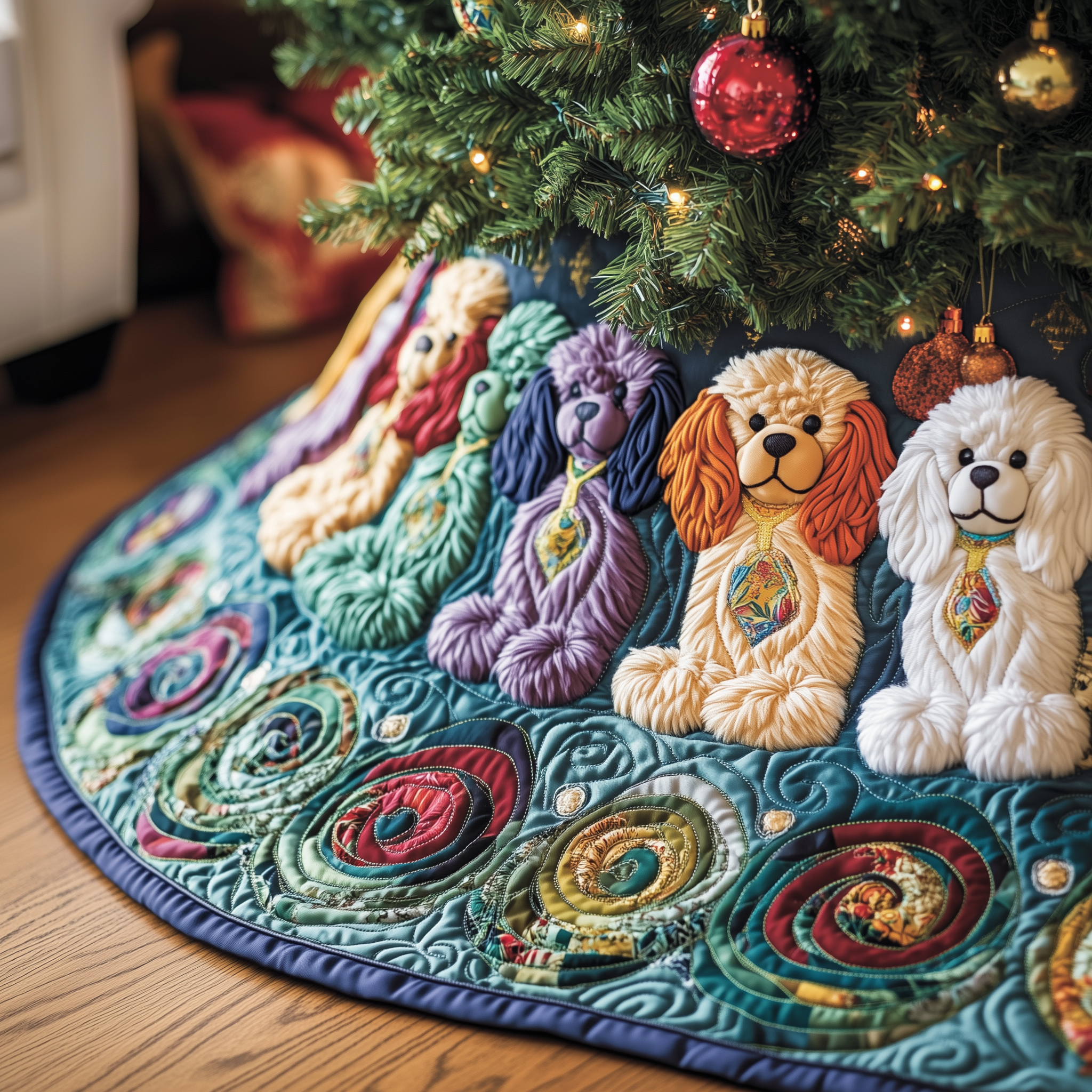 Christmas Colorful Poodle Quilted Tree Skirt Feel the Magic of the Holidays Without Worry Christmas Colorful Poodle Quilted Tree Skirt Feel the Magic of the Holidays Without Worry