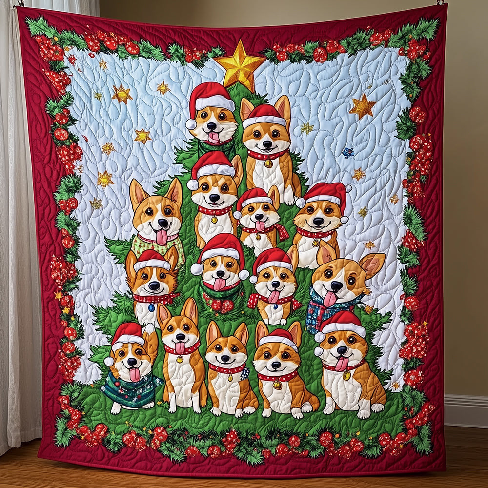 Christmas Corgi Tree Quilted Blanket Feel Unique with a Blanket Made Just for You Christmas Corgi Tree Quilted Blanket Feel Unique with a Blanket Made Just for You