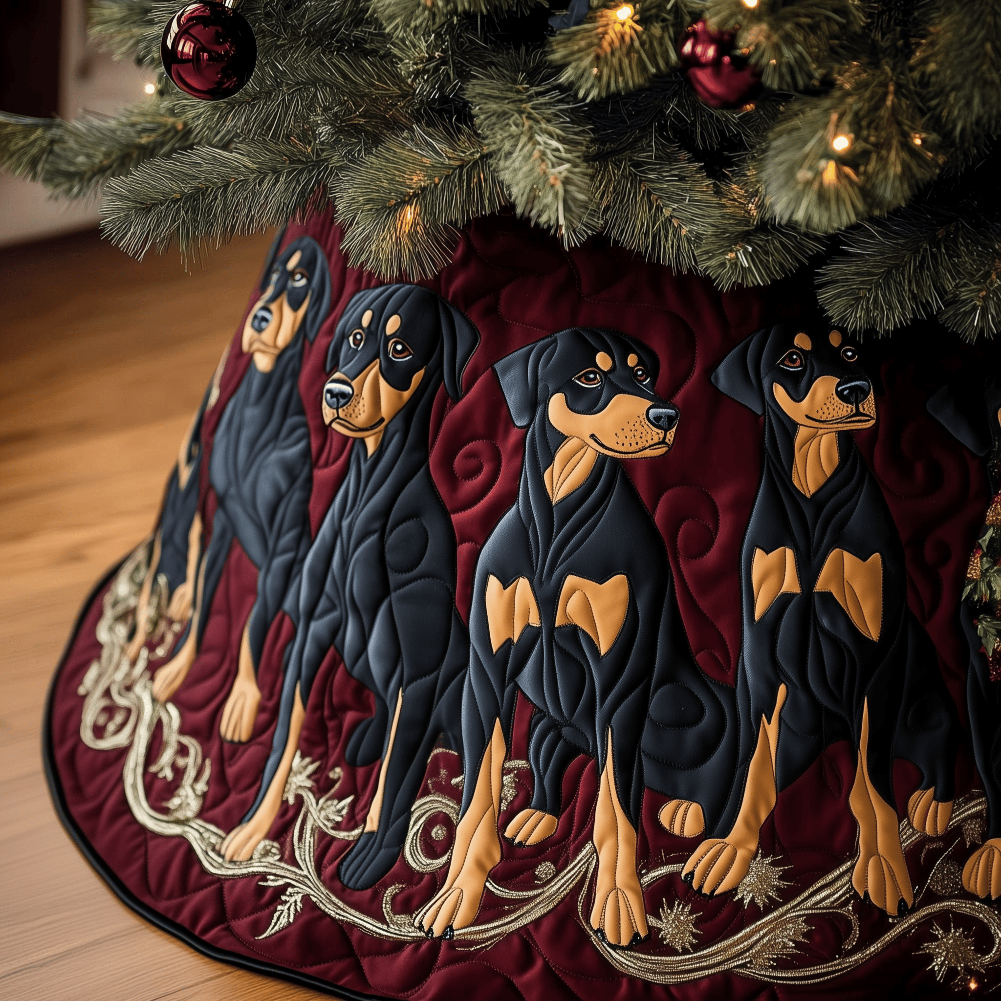Christmas Doberman Quilted Tree Skirt Make Christmas Simple and Stylish with Protective Decor Christmas Doberman Quilted Tree Skirt Make Christmas Simple and Stylish with Protective Decor