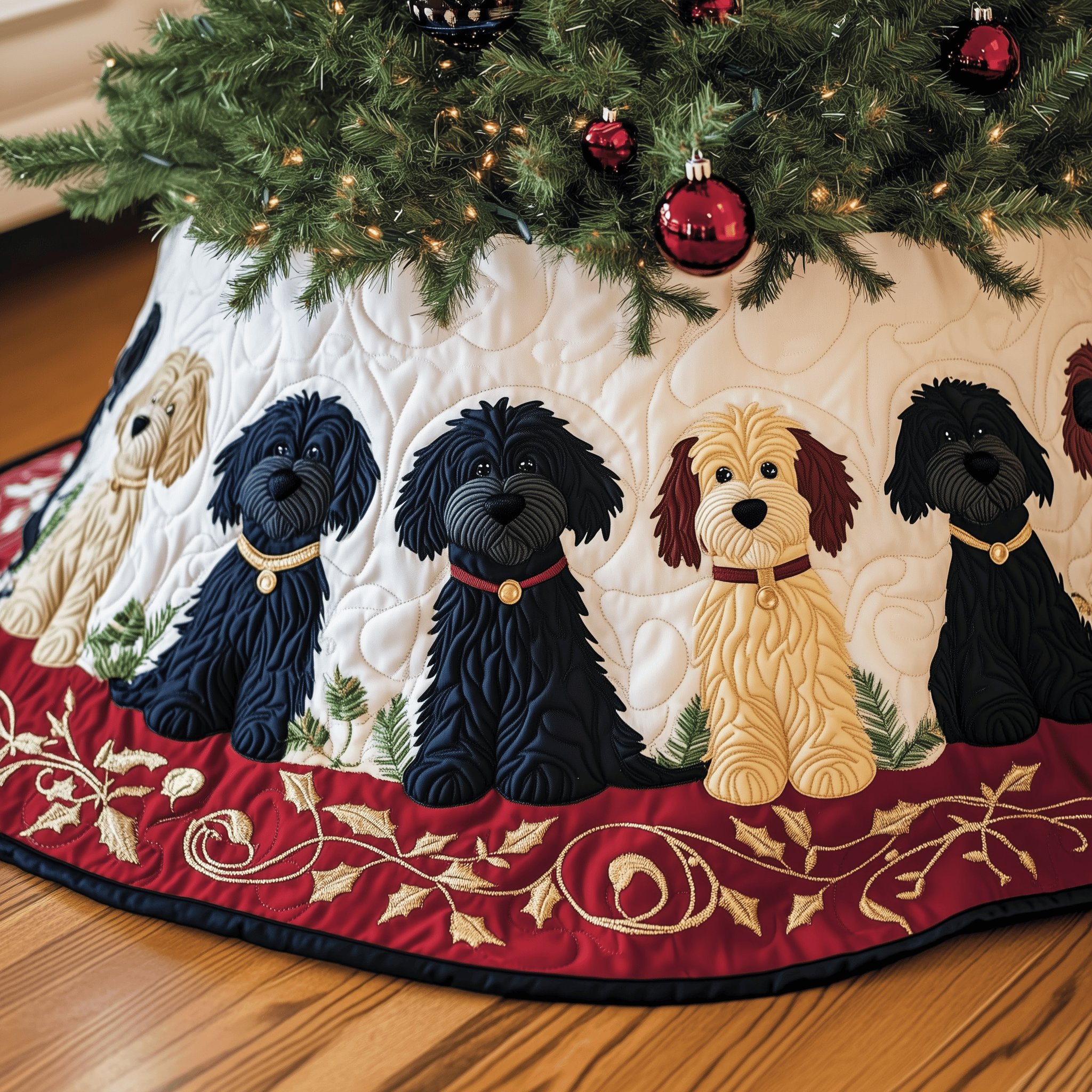 Christmas Doodle Dog Quilted Tree Skirt A Tree Skirt That Embodies the Joy of Christmas Christmas Doodle Dog Quilted Tree Skirt A Tree Skirt That Embodies the Joy of Christmas