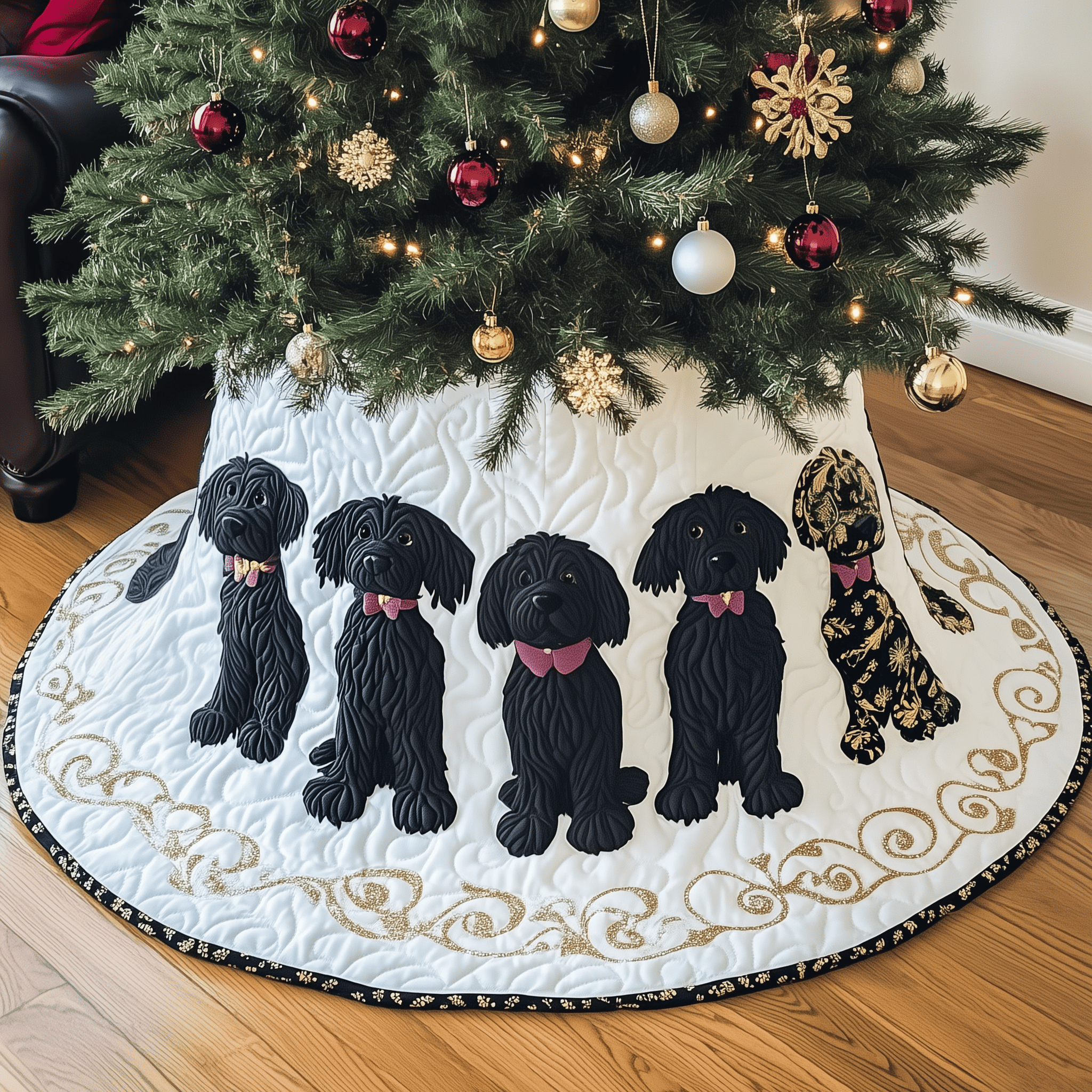 Christmas Doodle Dog Quilted Tree Skirt Celebrate the Holidays in Style and Safety Christmas Doodle Dog Quilted Tree Skirt Celebrate the Holidays in Style and Safety