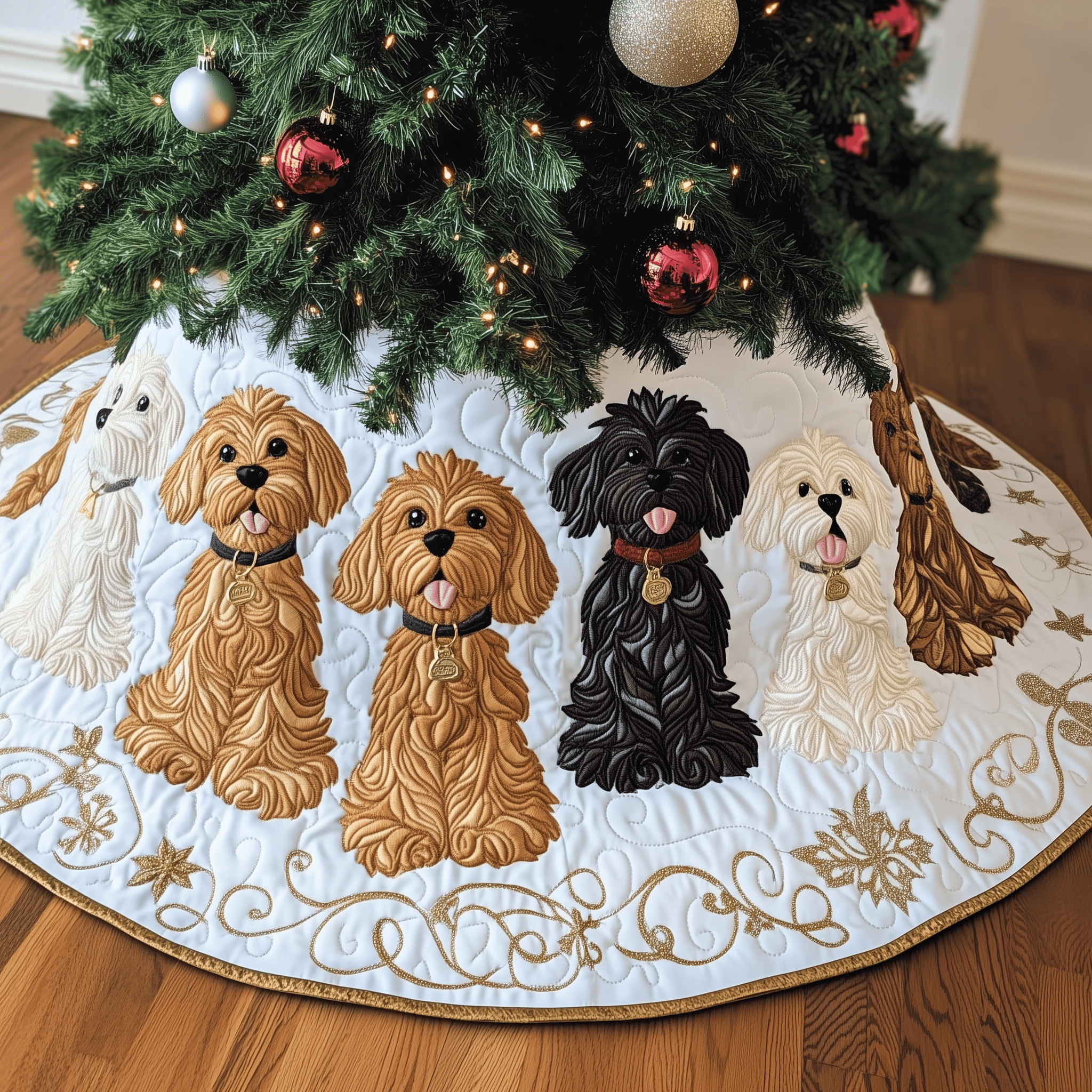 Christmas Doodle Dog Quilted Tree Skirt Feel Joyful and Protected with Your Holiday Tree Skirt Christmas Doodle Dog Quilted Tree Skirt Feel Joyful and Protected with Your Holiday Tree Skirt