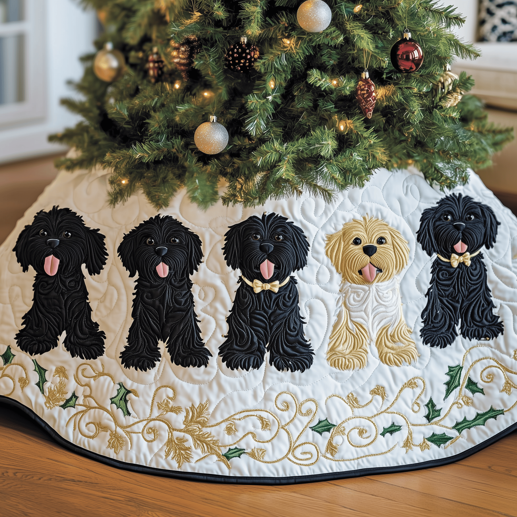 Christmas Doodle Dog Quilted Tree Skirt Feel the Love of the Season Under Your Christmas Tree Christmas Doodle Dog Quilted Tree Skirt Feel the Love of the Season Under Your Christmas Tree