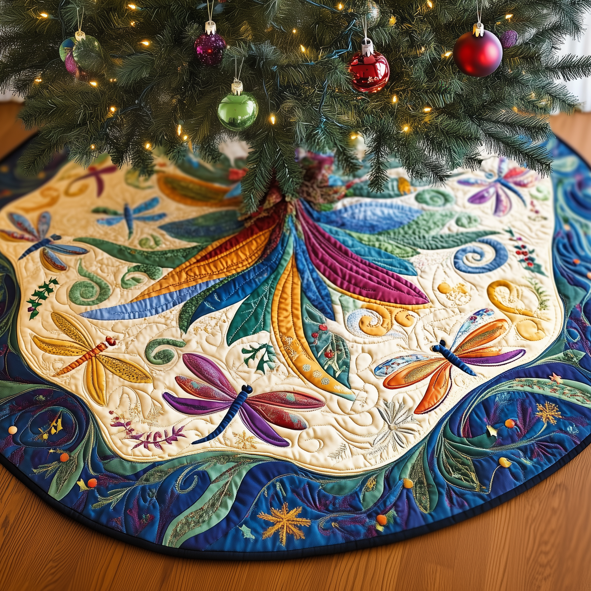 Christmas Dragonfly Quilted Tree Skirt Celebrate Traditions with a Safe and Elegant Tree Skirt Christmas Dragonfly Quilted Tree Skirt Celebrate Traditions with a Safe and Elegant Tree Skirt
