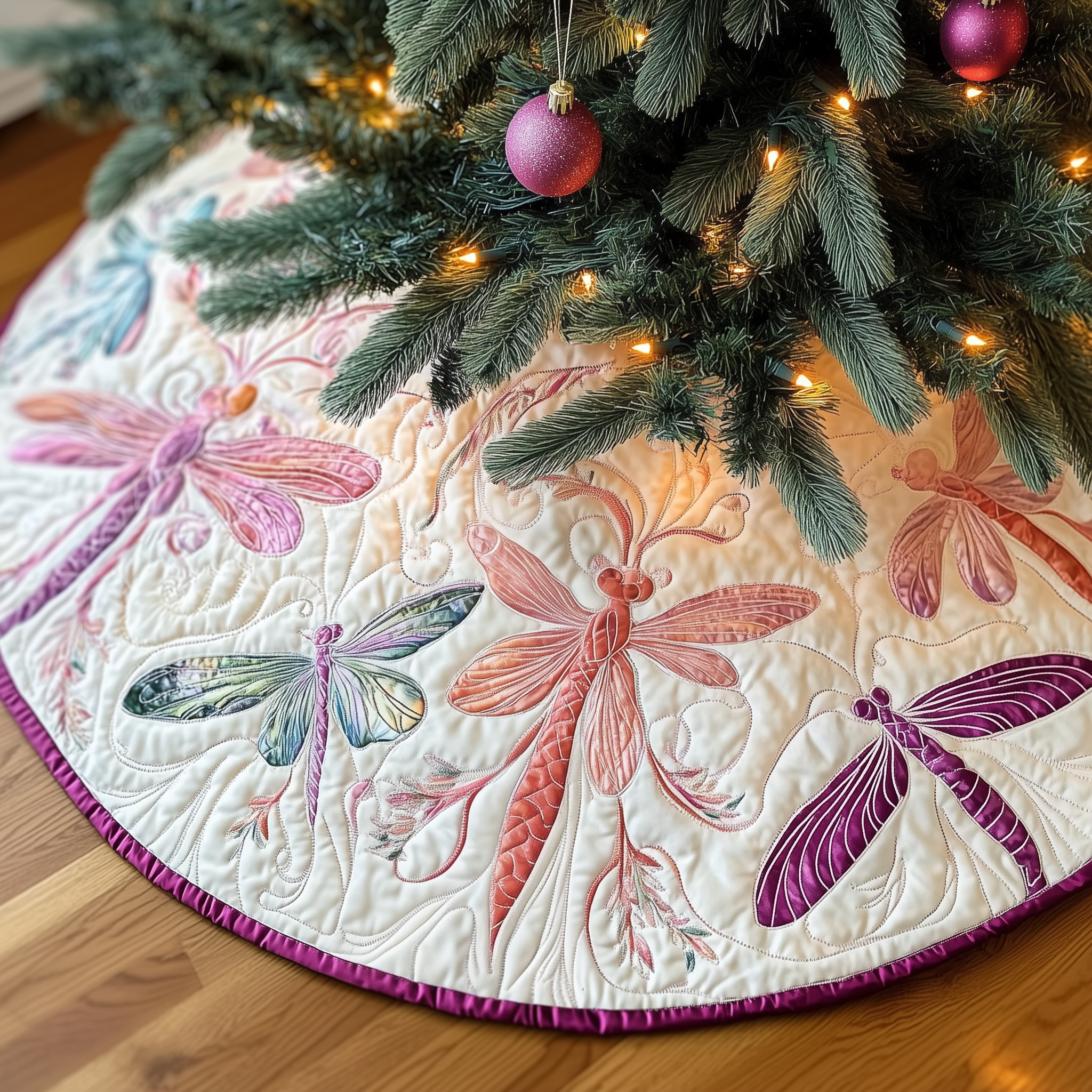 Christmas Dragonfly Quilted Tree Skirt Feel Inspired by the Magic of a Thoughtful Tree Skirt Christmas Dragonfly Quilted Tree Skirt Feel Inspired by the Magic of a Thoughtful Tree Skirt