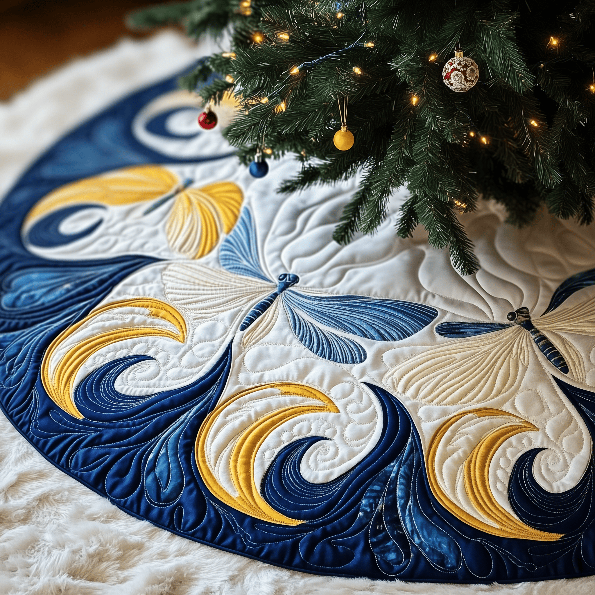 Christmas Dragonfly Quilted Tree Skirt Feel the Holidays Begin with a Safe and Stunning Tree Skirt Christmas Dragonfly Quilted Tree Skirt Feel the Holidays Begin with a Safe and Stunning Tree Skirt