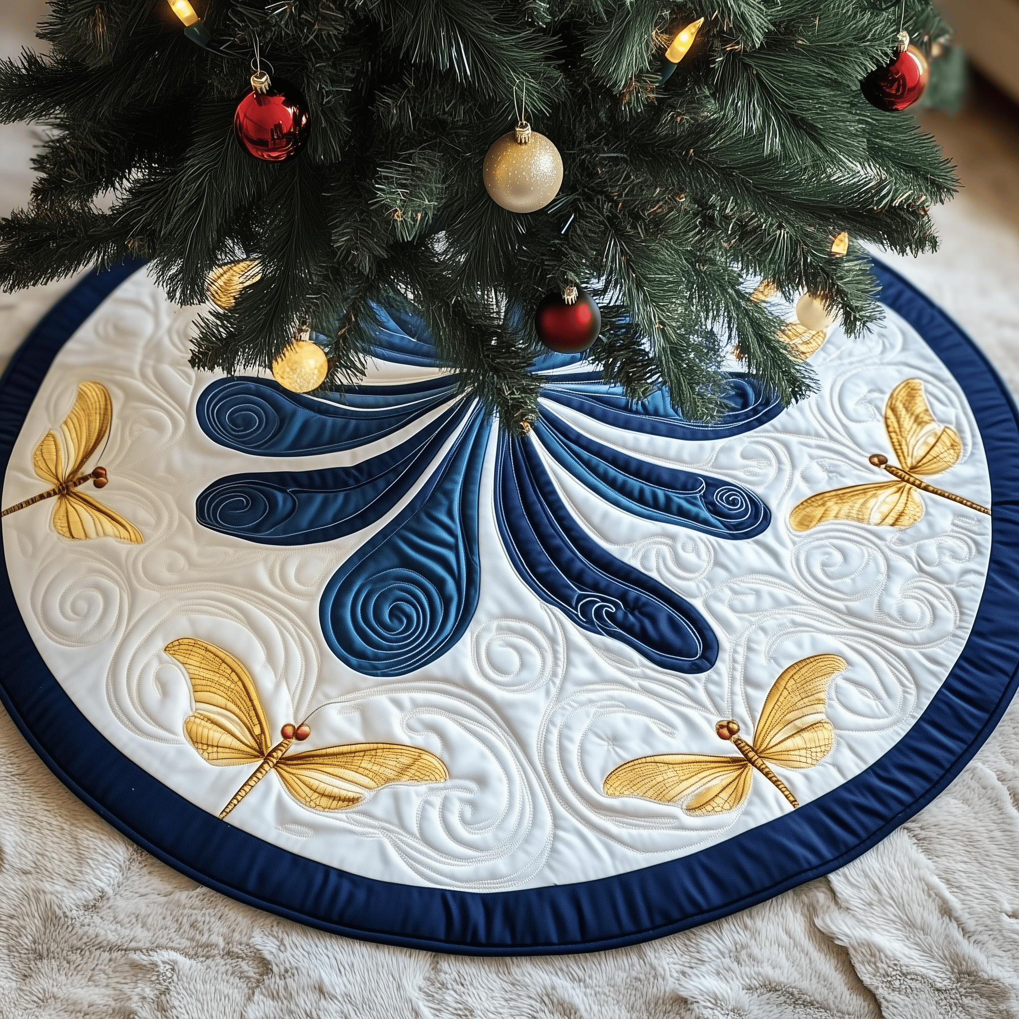 Christmas Dragonfly Quilted Tree Skirt Feel Your Home Glow with a Beautiful Tree Skirt Christmas Dragonfly Quilted Tree Skirt Feel Your Home Glow with a Beautiful Tree Skirt