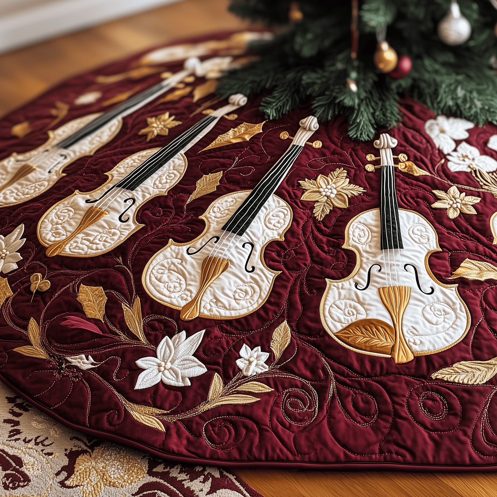 Christmas Elegant Violin Quilted Tree Skirt Celebrate Beautifully with a Reliable Tree Skirt Christmas Elegant Violin Quilted Tree Skirt Celebrate Beautifully with a Reliable Tree Skirt