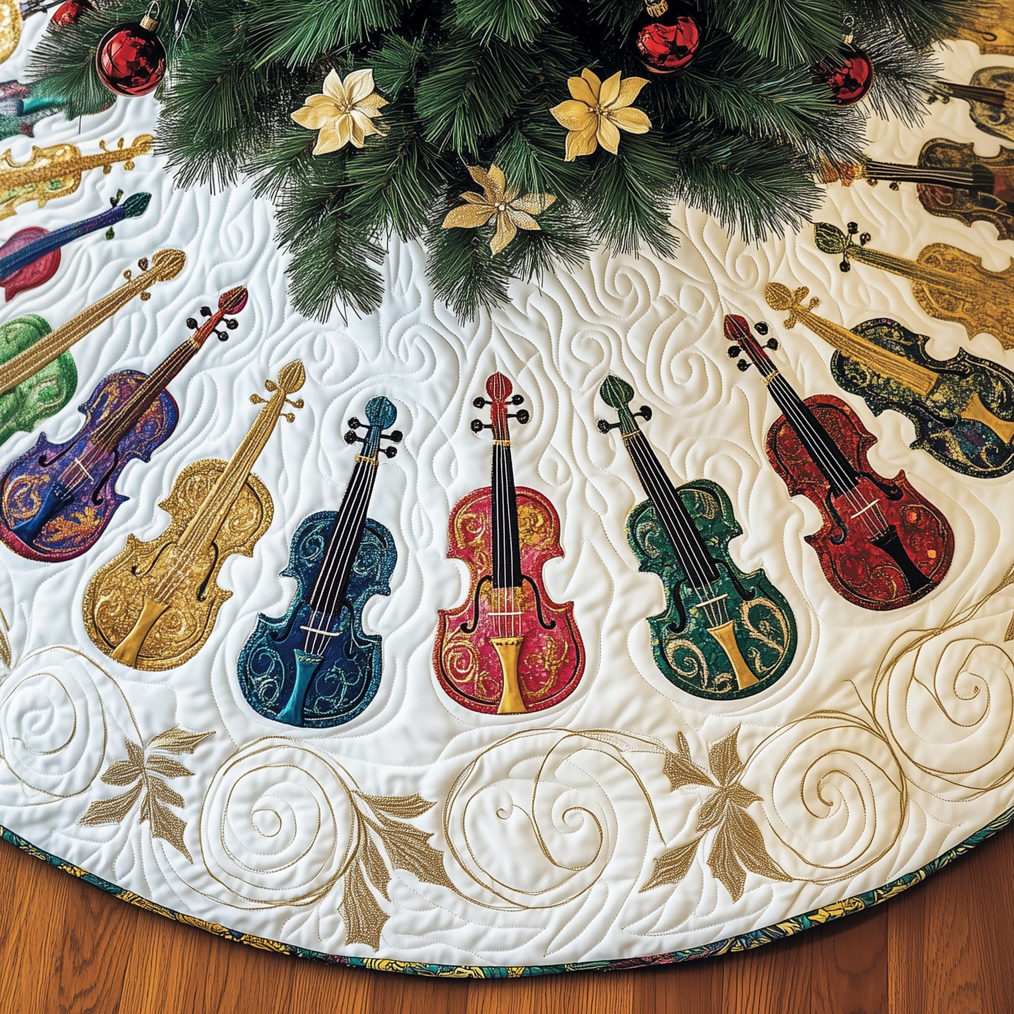 Christmas Elegant Violin Quilted Tree Skirt Celebrate Your Way with a Chic and Functional Tree Skirt Christmas Elegant Violin Quilted Tree Skirt Celebrate Your Way with a Chic and Functional Tree Skirt