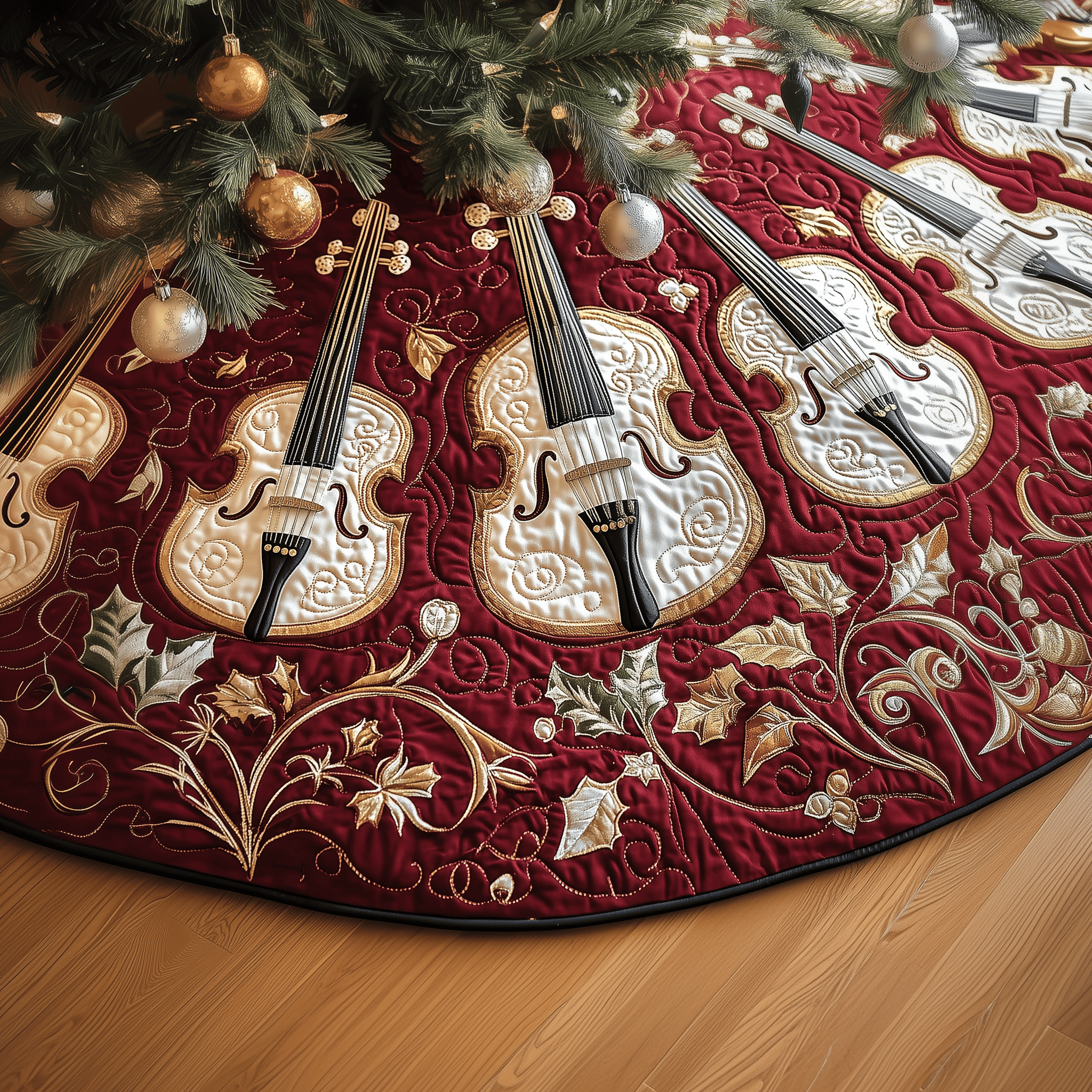 Christmas Elegant Violin Quilted Tree Skirt Feel Joy and Comfort with a Thoughtful Holiday Addition Christmas Elegant Violin Quilted Tree Skirt Feel Joy and Comfort with a Thoughtful Holiday Addition