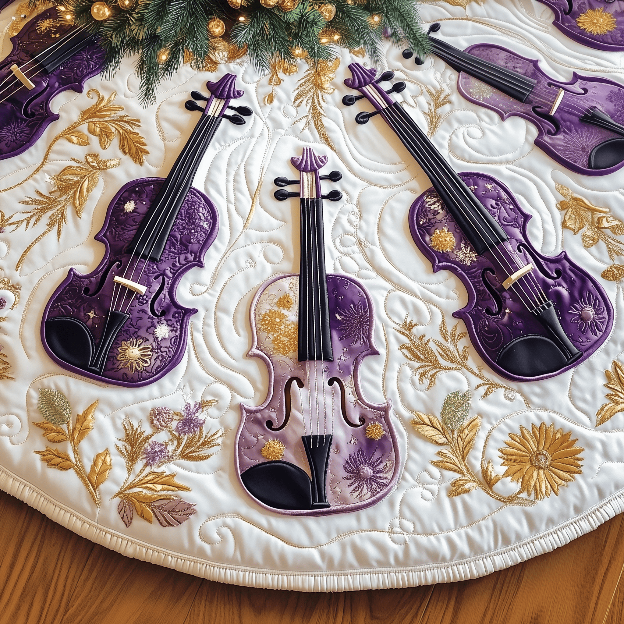 Christmas Elegant Violin Quilted Tree Skirt Feel Secure and Festive with Your Christmas Decor Christmas Elegant Violin Quilted Tree Skirt Feel Secure and Festive with Your Christmas Decor
