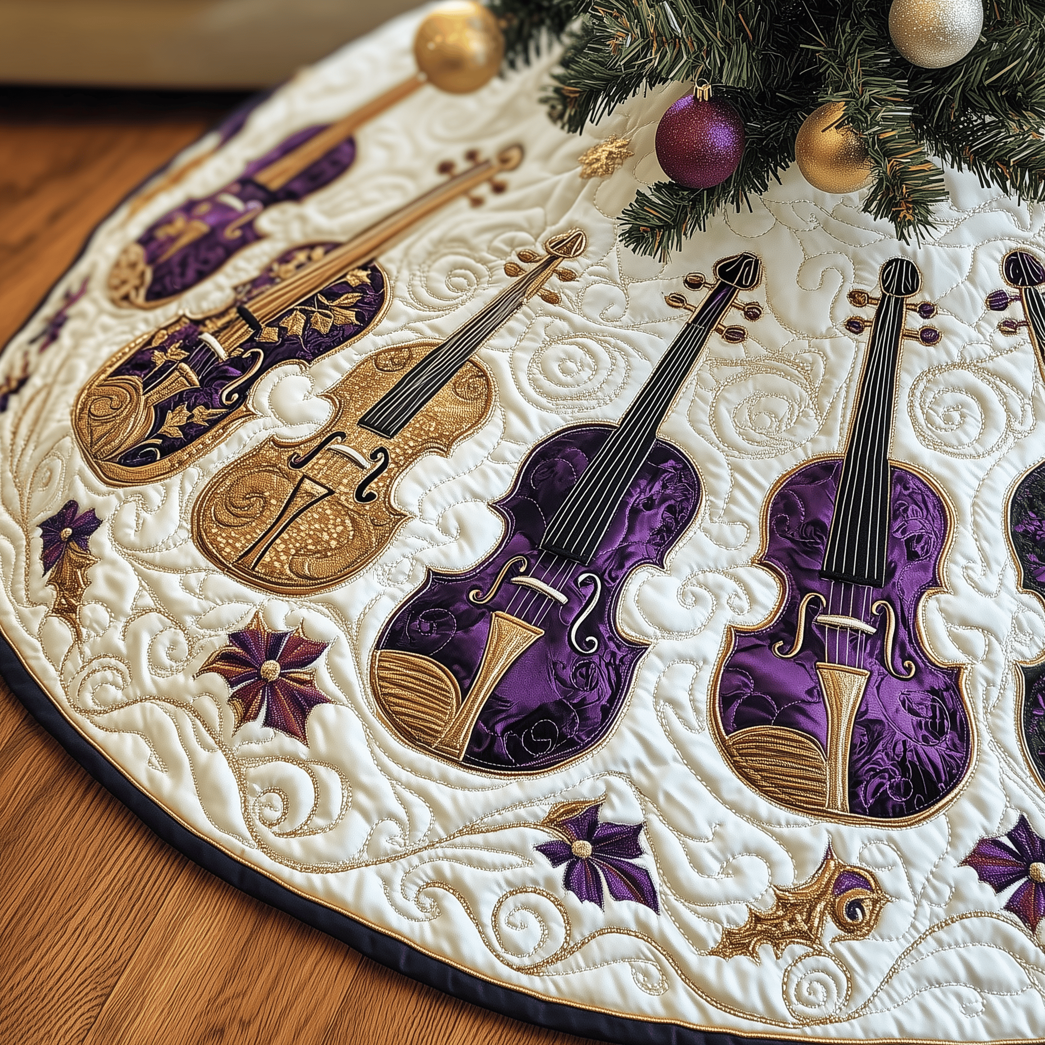 Christmas Elegant Violin Quilted Tree Skirt Feel the Spirit of Giving with a Safe Tree Skirt Christmas Elegant Violin Quilted Tree Skirt Feel the Spirit of Giving with a Safe Tree Skirt