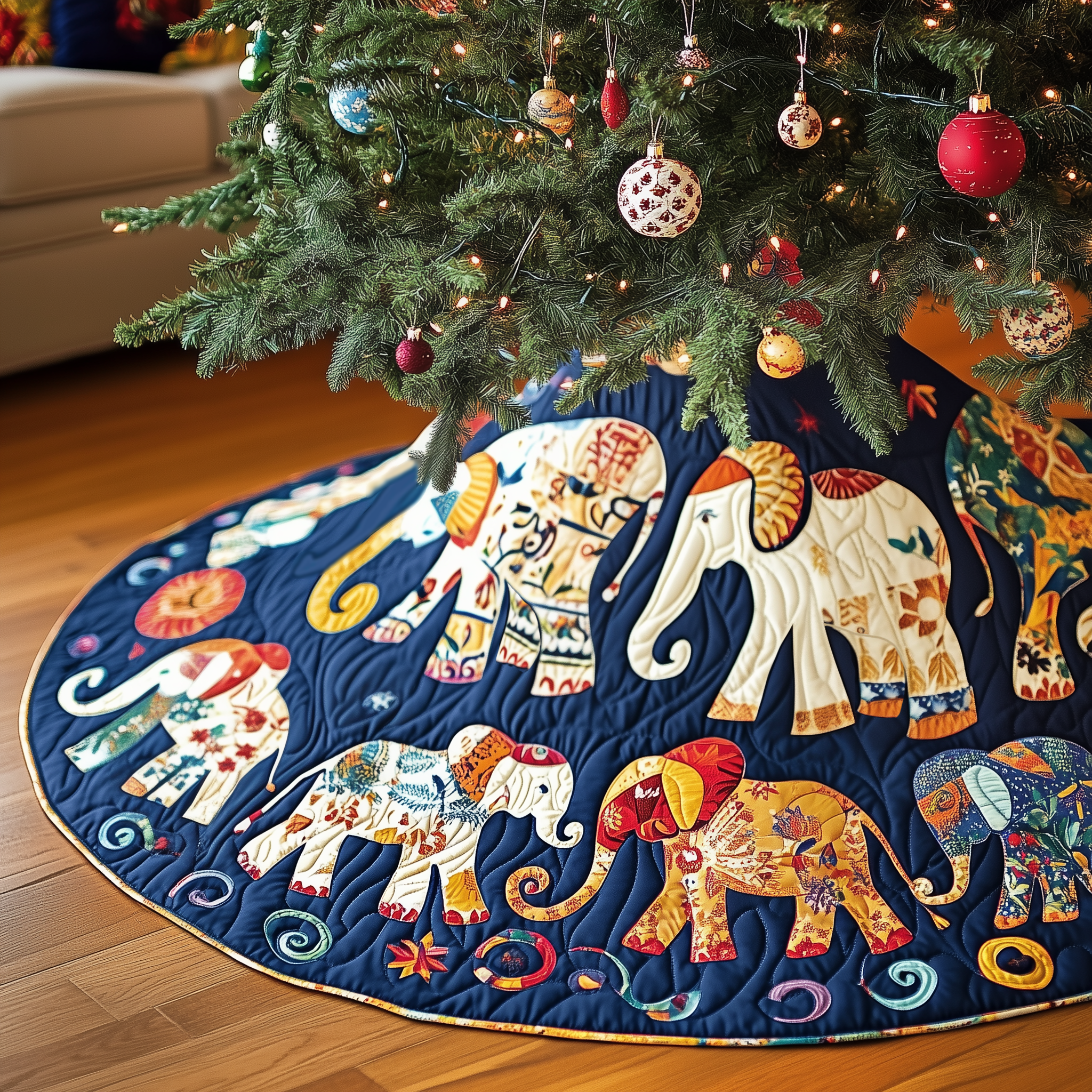 Christmas Elephant Quilted Tree Skirt Celebrate New Traditions with a Stylish and Safe Skirt Christmas Elephant Quilted Tree Skirt Celebrate New Traditions with a Stylish and Safe Skirt