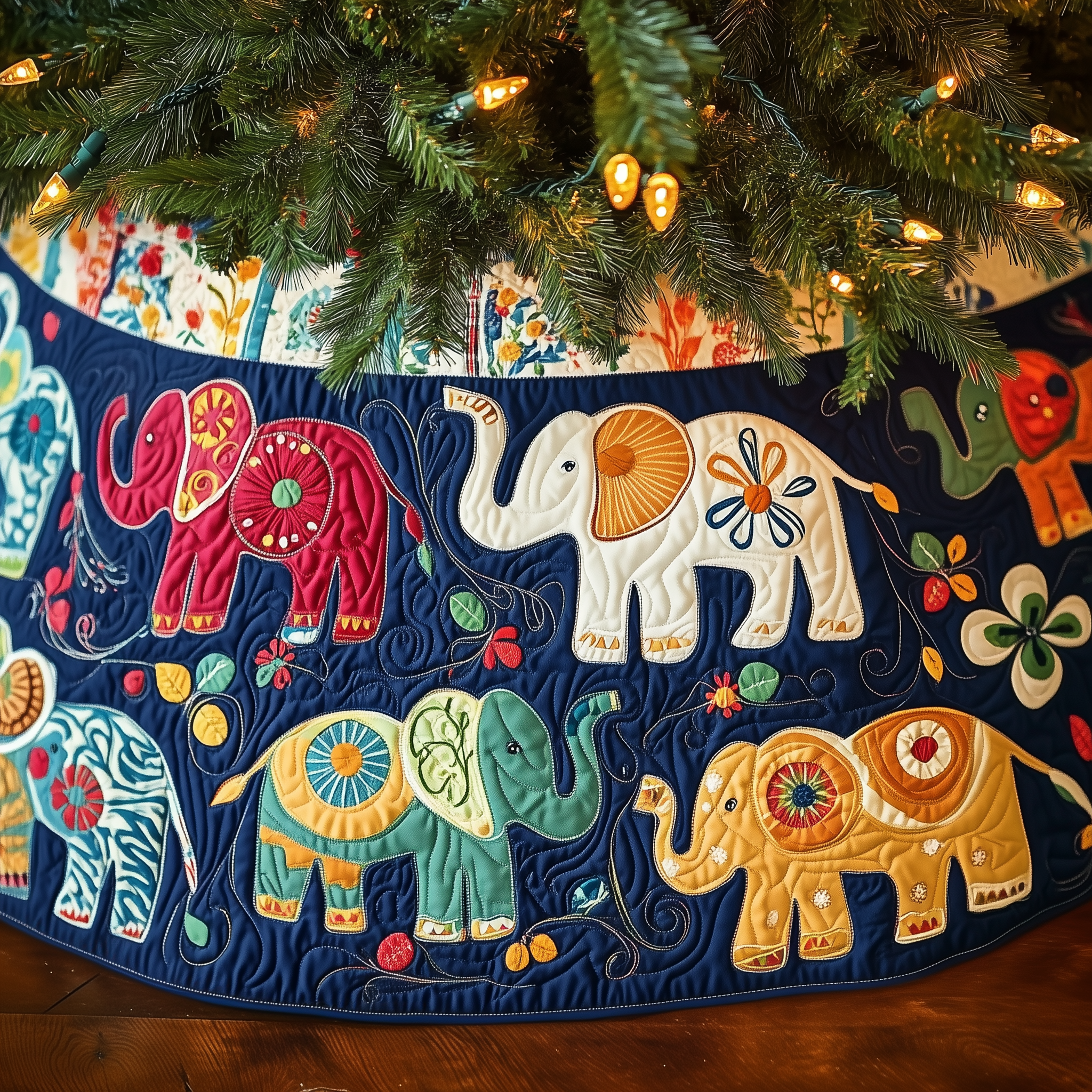 Christmas Elephant Quilted Tree Skirt Celebrate the Holidays Fully Protected with a Durable Skirt Christmas Elephant Quilted Tree Skirt Celebrate the Holidays Fully Protected with a Durable Skirt