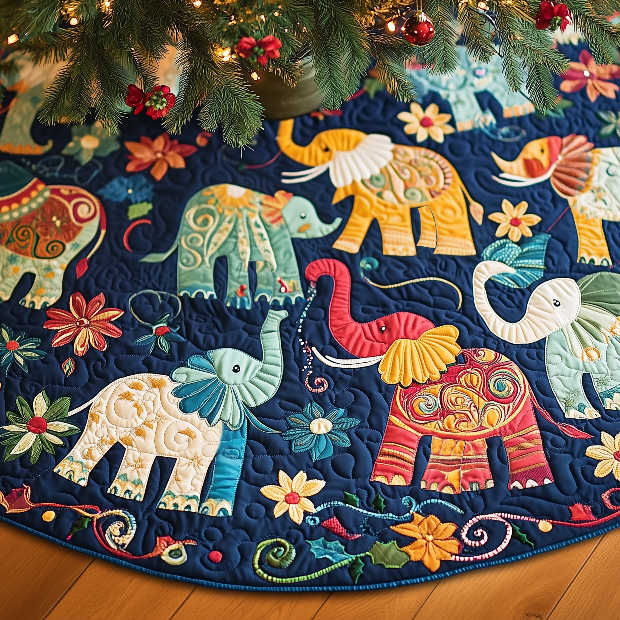 Christmas Elephant Quilted Tree Skirt Feel the Energy of the Holidays with a Durable Skirt Christmas Elephant Quilted Tree Skirt Feel the Energy of the Holidays with a Durable Skirt