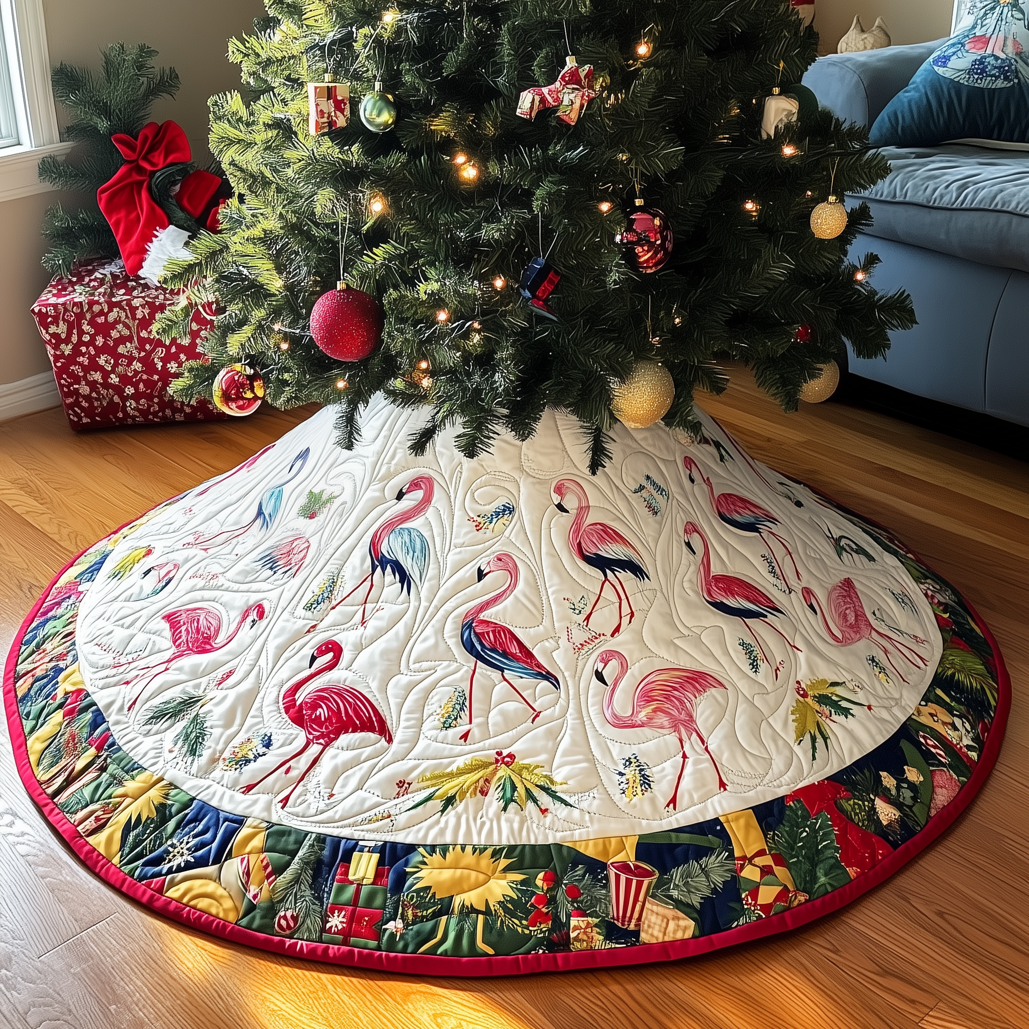 Christmas Flamingo Quilted Tree Skirt Celebrate Elegantly with a Timeless Christmas Tree Skirt Christmas Flamingo Quilted Tree Skirt Celebrate Elegantly with a Timeless Christmas Tree Skirt