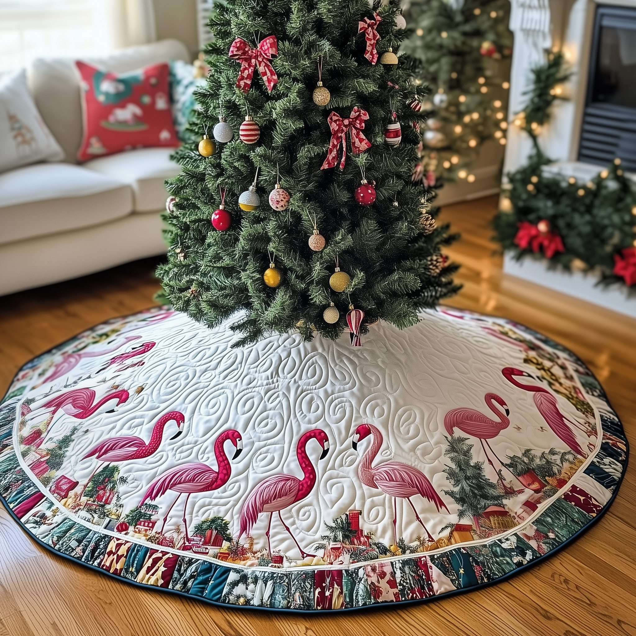 Christmas Flamingo Quilted Tree Skirt Celebrate Without Compromise Protect Floors in Style Christmas Flamingo Quilted Tree Skirt Celebrate Without Compromise Protect Floors in Style