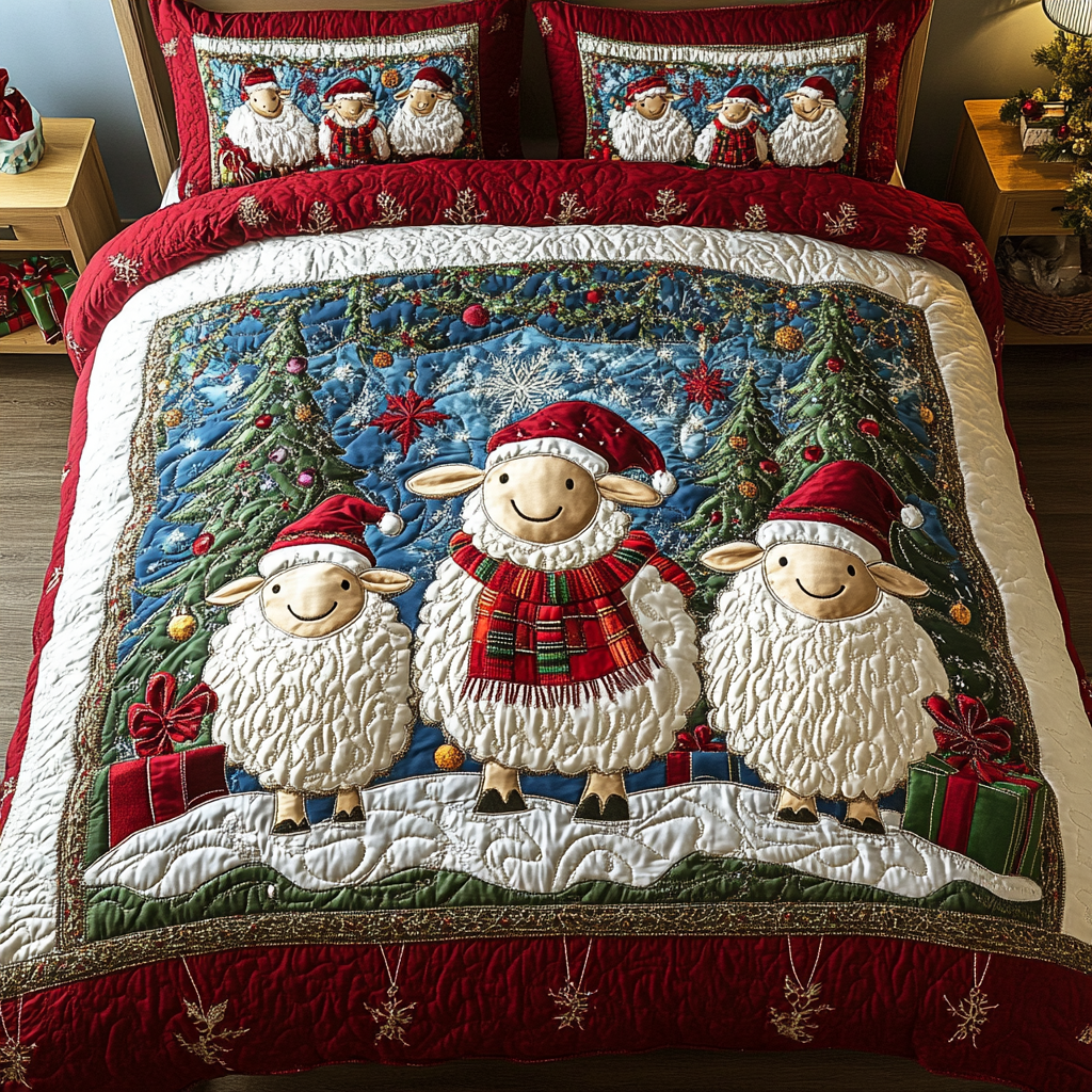 Christmas Flock Quilted Bedding Set Presents For Sheep Farmers Christmas Flock Quilted Bedding Set Presents For Sheep Farmers