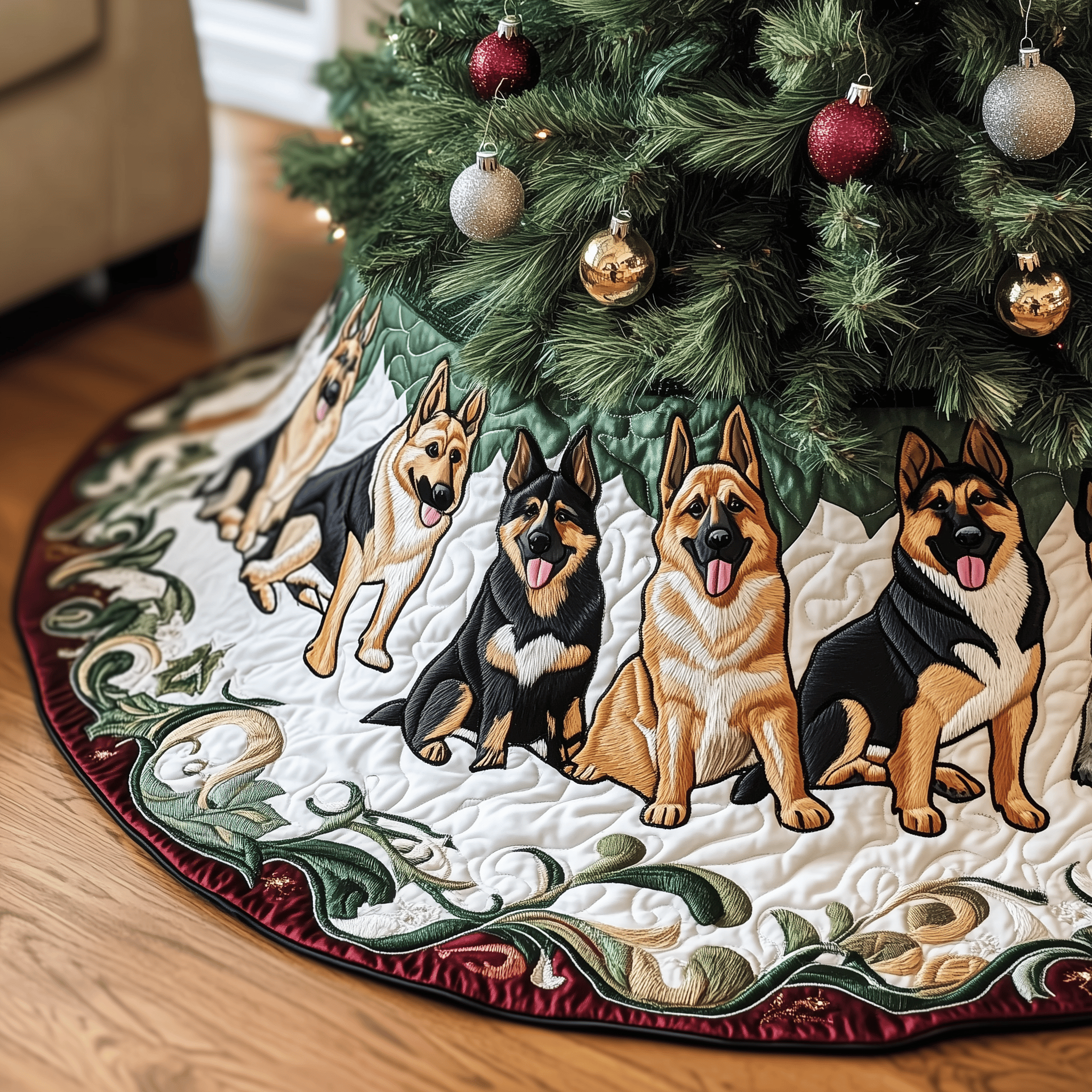 Christmas German Shepherd Quilted Tree Skirt Celebrate the Season Safely with a Durable Tree Skirt Christmas German Shepherd Quilted Tree Skirt Celebrate the Season Safely with a Durable Tree Skirt