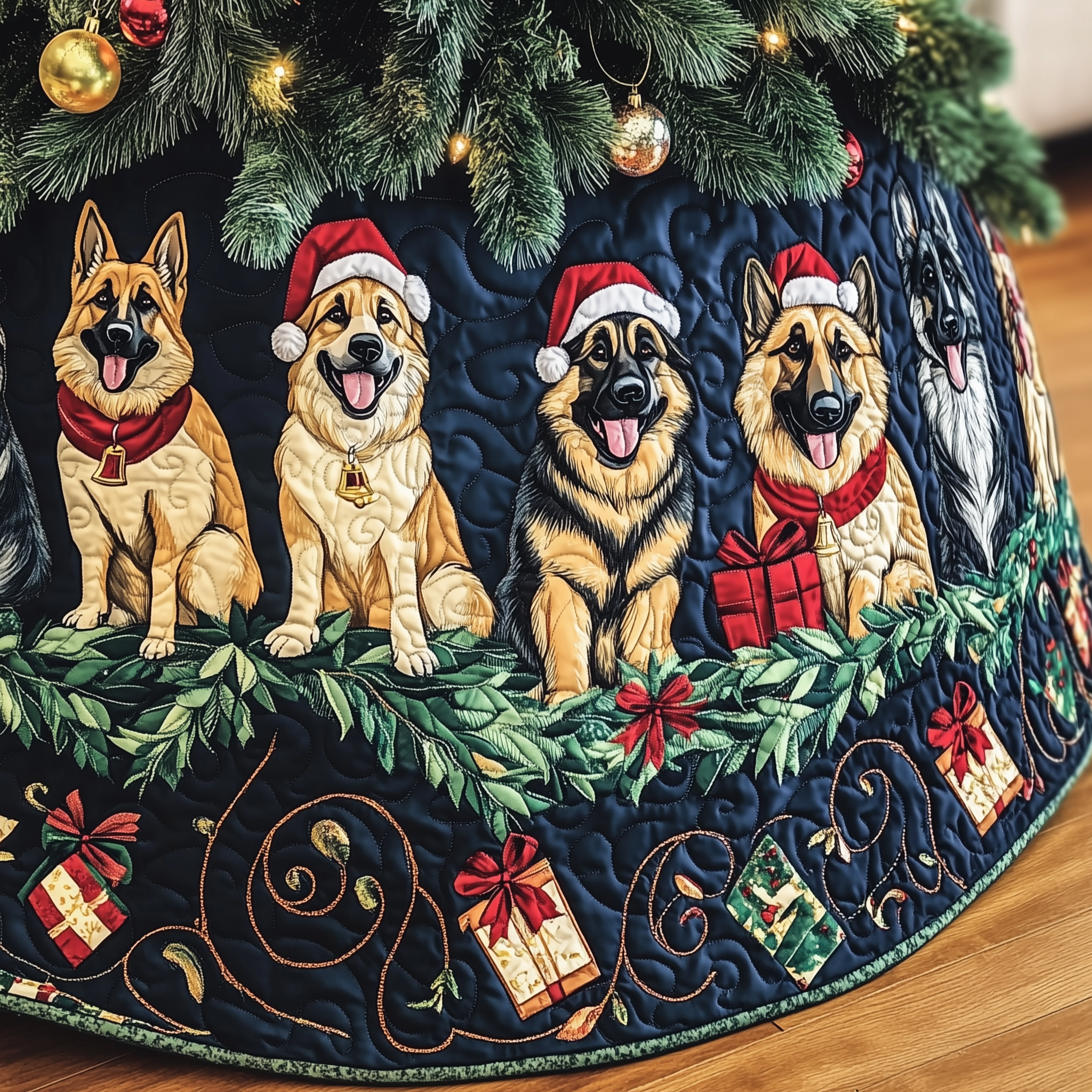 Christmas German Shepherd Quilted Tree Skirt Feel the Warmth of Christmas with Protective Decor Christmas German Shepherd Quilted Tree Skirt Feel the Warmth of Christmas with Protective Decor