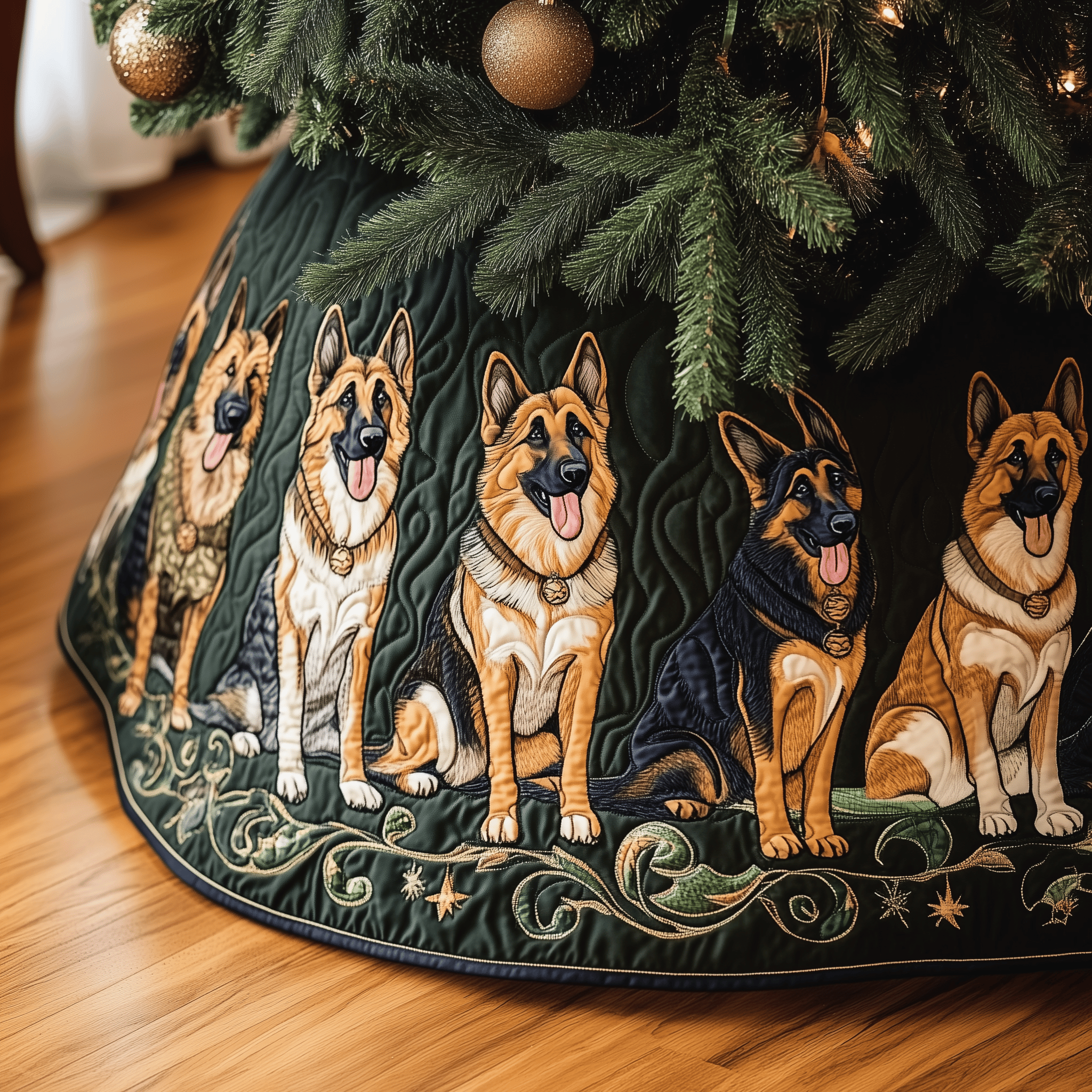 Christmas German Shepherd Quilted Tree Skirt Make the Holidays Worry-Free with Protective Tree Decor Christmas German Shepherd Quilted Tree Skirt Make the Holidays Worry-Free with Protective Tree Decor