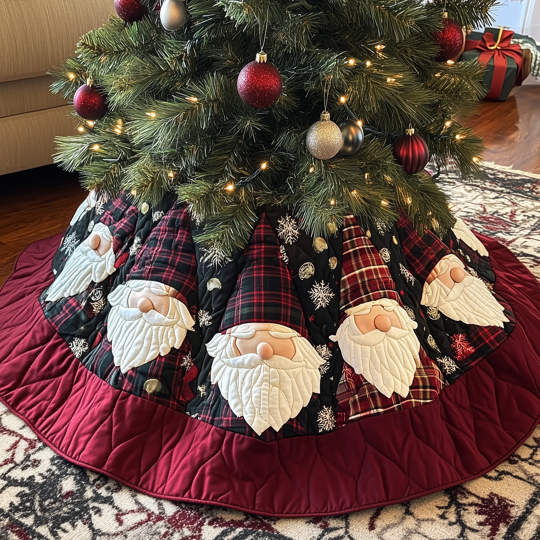 Christmas Gnome Quilted Tree Skirt A Safe and Stylish Tree Skirt for Your Family's Happiness Christmas Gnome Quilted Tree Skirt A Safe and Stylish Tree Skirt for Your Family's Happiness