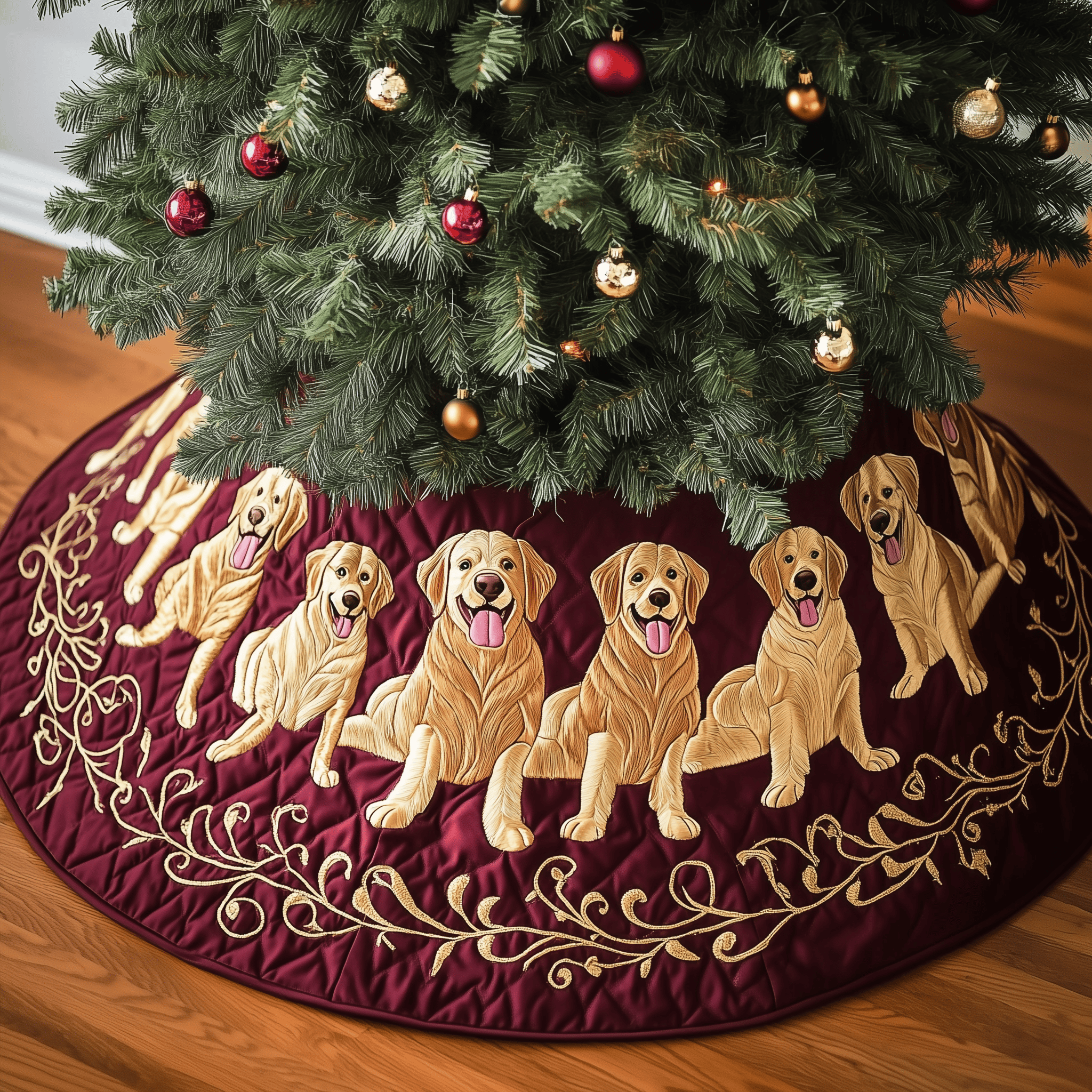Christmas Golden Retriever Quilted Tree Skirt A Tree Skirt That Brings Joy and Style to Your Holidays Christmas Golden Retriever Quilted Tree Skirt A Tree Skirt That Brings Joy and Style to Your Holidays