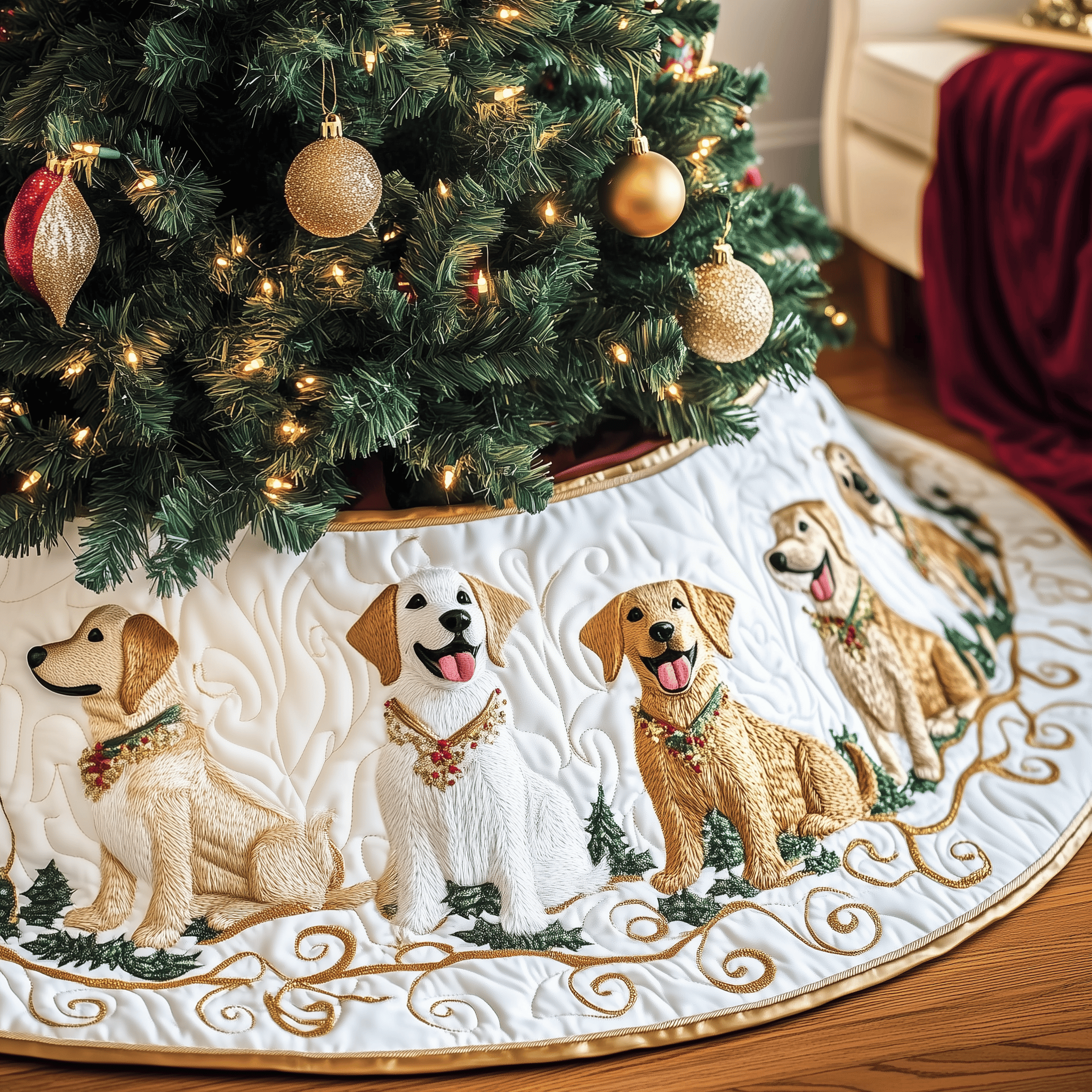 Christmas Golden Retriever Quilted Tree Skirt Add Elegance to Your Tree While Keeping Floors Safe Christmas Golden Retriever Quilted Tree Skirt Add Elegance to Your Tree While Keeping Floors Safe
