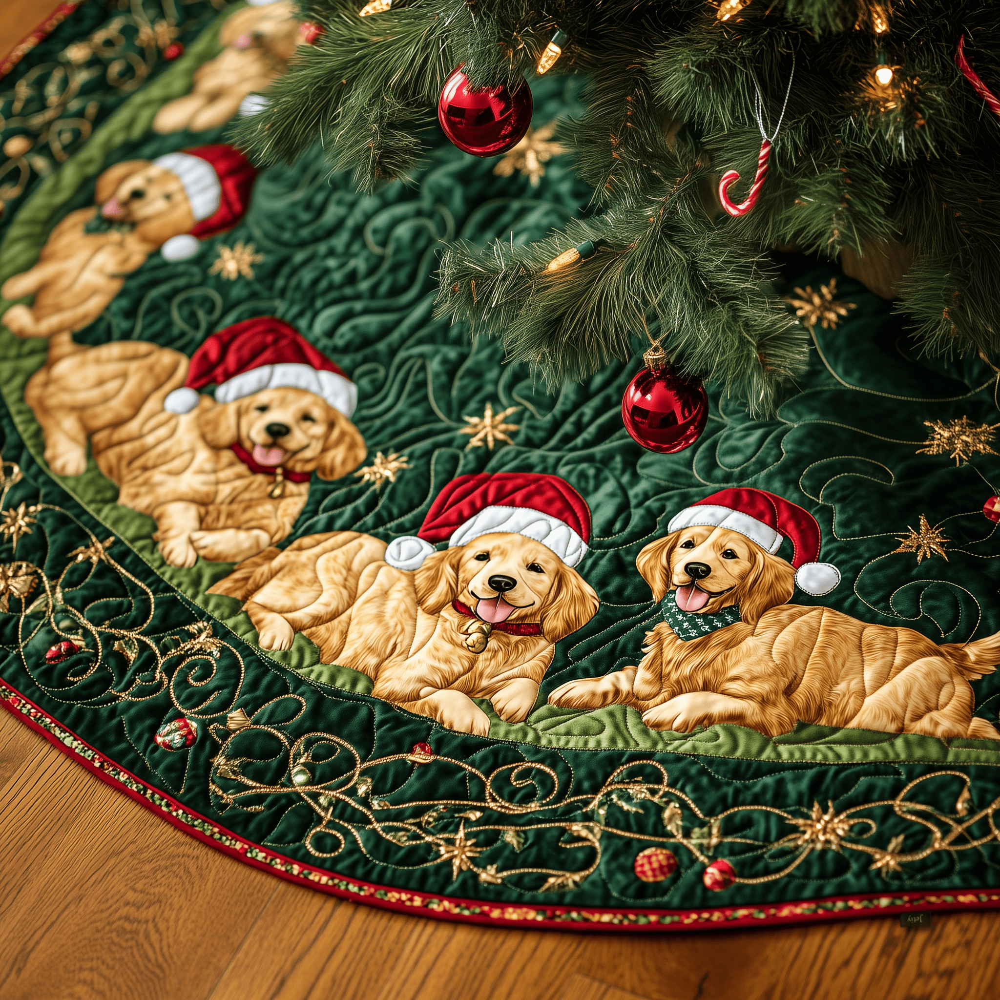 Christmas Golden Retriever Quilted Tree Skirt Celebrate Joyfully with a Stylish Christmas Tree Skirt Christmas Golden Retriever Quilted Tree Skirt Celebrate Joyfully with a Stylish Christmas Tree Skirt