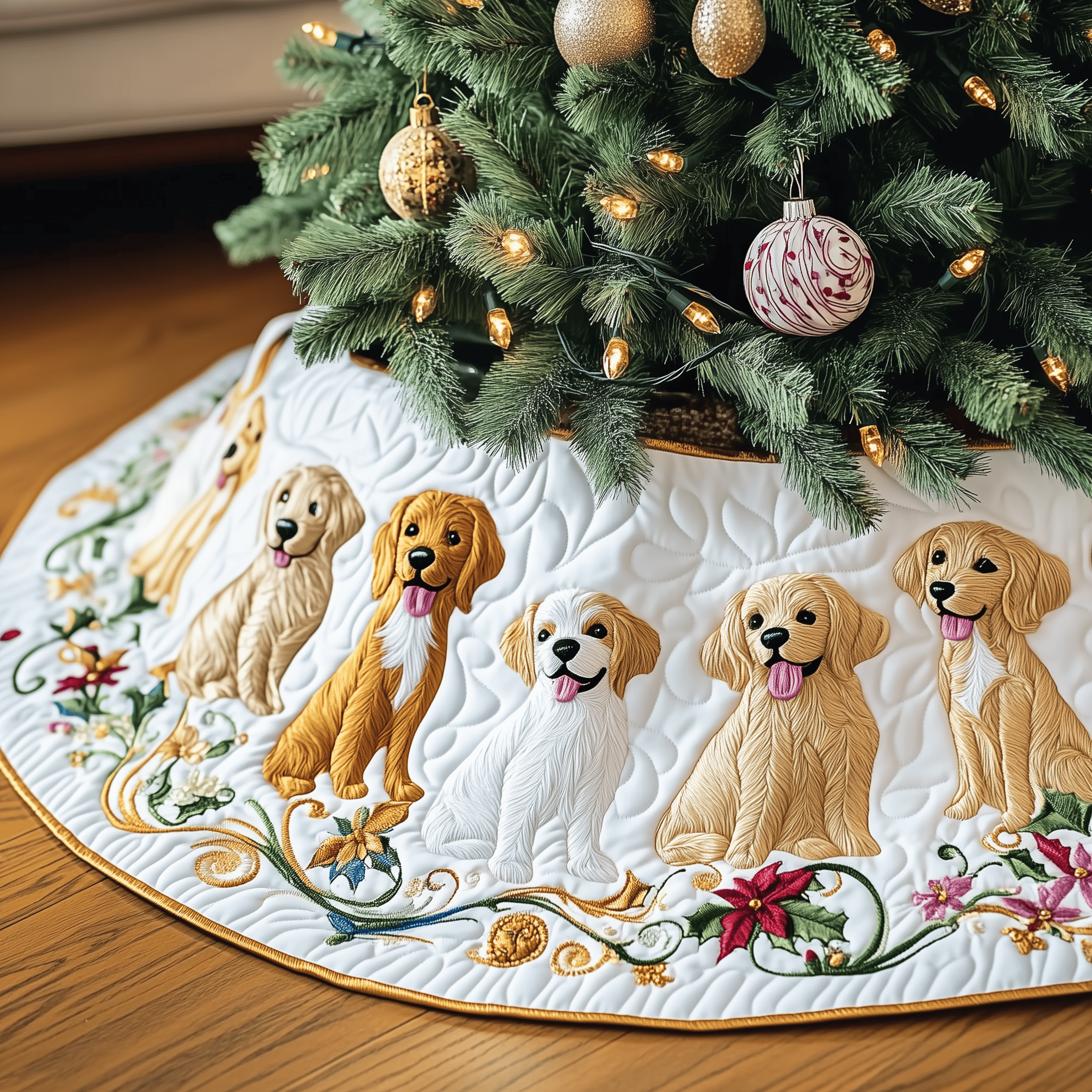 Christmas Golden Retriever Quilted Tree Skirt Celebrate with Grace and Safety in Every Detail Christmas Golden Retriever Quilted Tree Skirt Celebrate with Grace and Safety in Every Detail