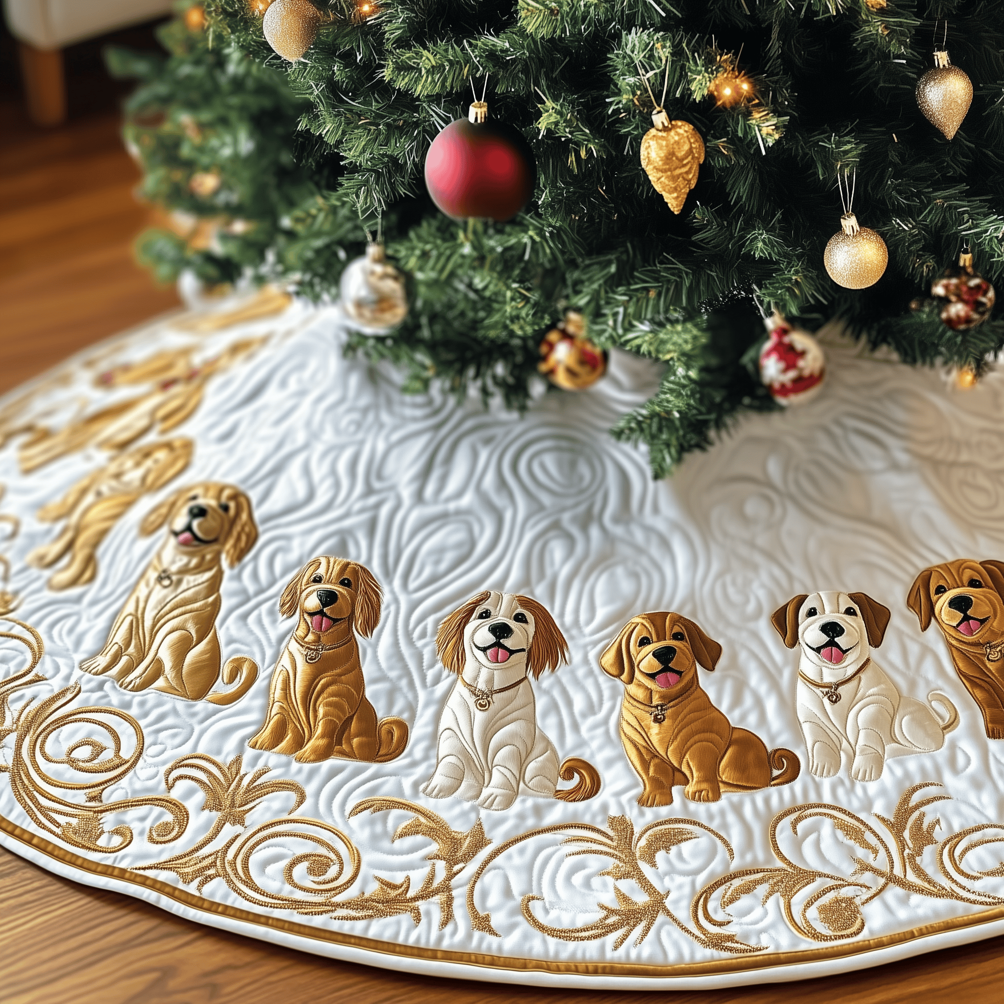 Christmas Golden Retriever Quilted Tree Skirt Elevate Your Holiday Vibes with Protective Tree Decor Christmas Golden Retriever Quilted Tree Skirt Elevate Your Holiday Vibes with Protective Tree Decor
