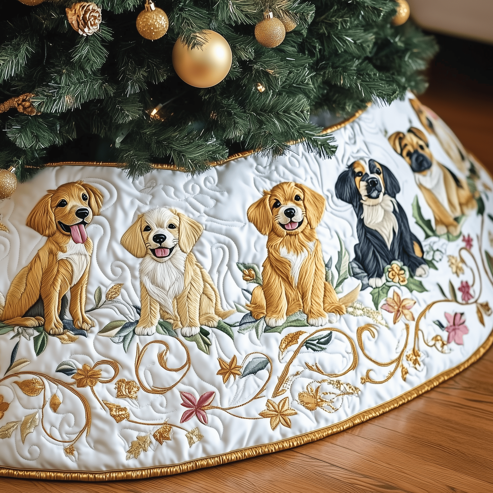 Christmas Golden Retriever Quilted Tree Skirt Enjoy a Festive and Worry-Free Holiday Season Christmas Golden Retriever Quilted Tree Skirt Enjoy a Festive and Worry-Free Holiday Season