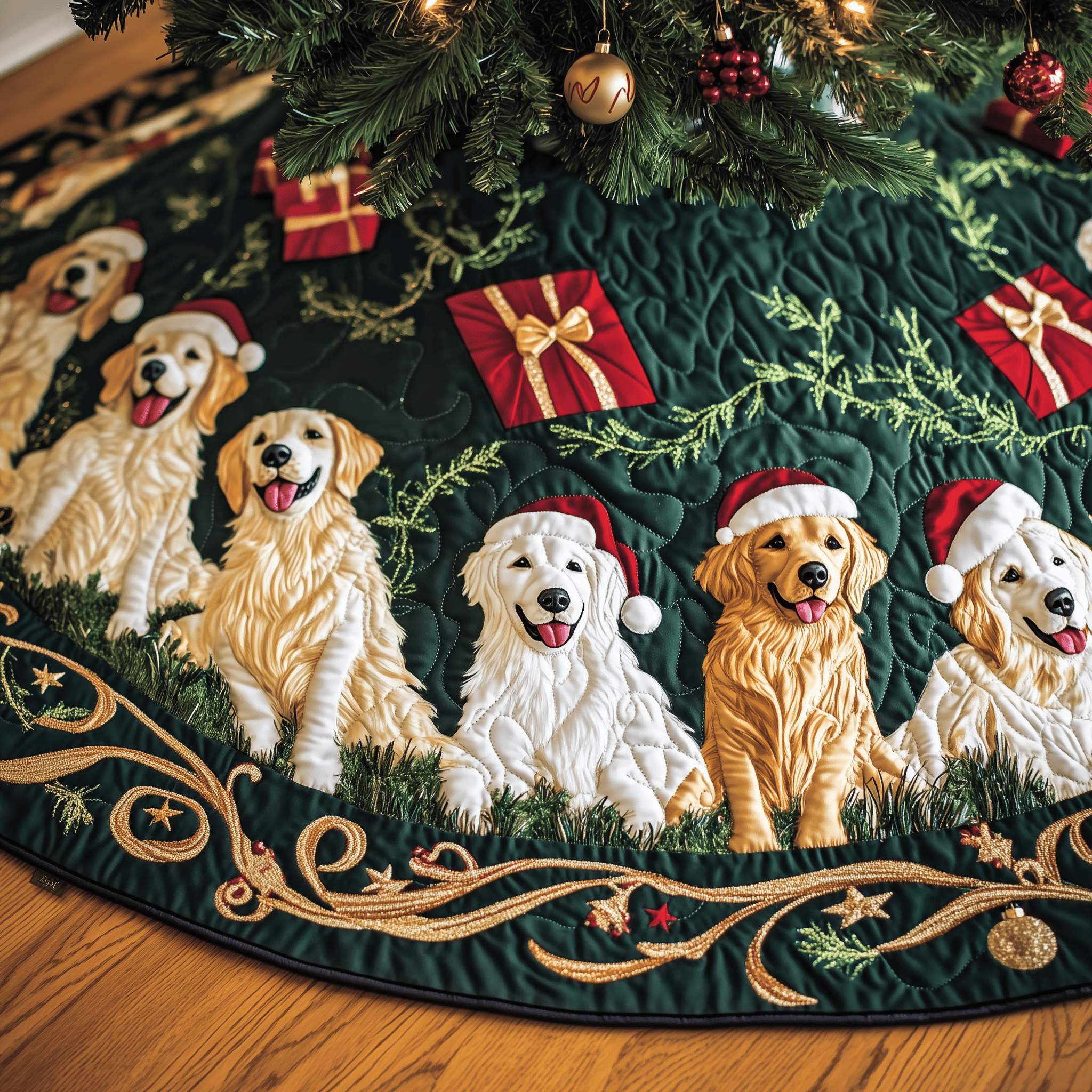 Christmas Golden Retriever Quilted Tree Skirt Enjoy a Relaxing Holiday with Peaceful Tree Decor Christmas Golden Retriever Quilted Tree Skirt Enjoy a Relaxing Holiday with Peaceful Tree Decor