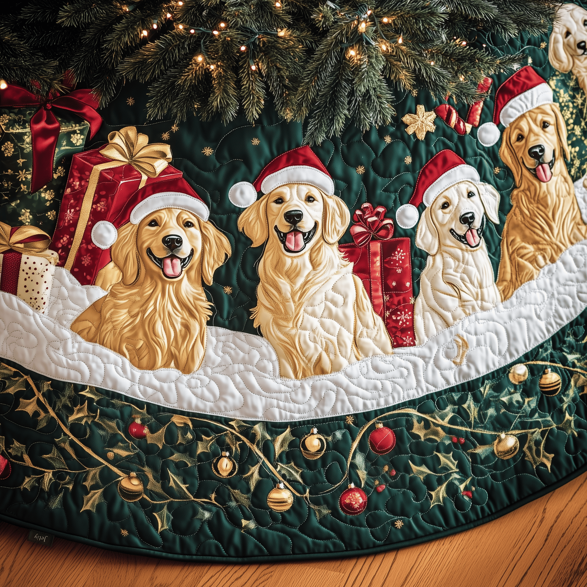 Christmas Golden Retriever Quilted Tree Skirt Feel the Holiday Spirit with a Safe and Chic Tree Skirt Christmas Golden Retriever Quilted Tree Skirt Feel the Holiday Spirit with a Safe and Chic Tree Skirt