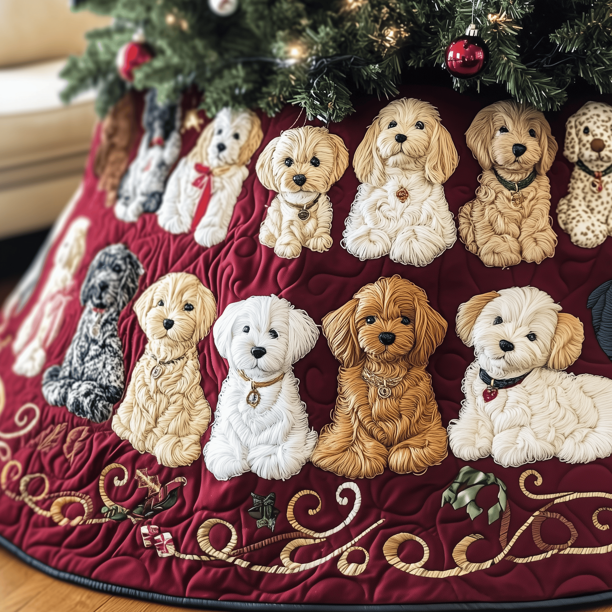 Christmas Goldendoodle Quilted Tree Skirt Enjoy Christmas Morning with a Thoughtful Tree Skirt Christmas Goldendoodle Quilted Tree Skirt Enjoy Christmas Morning with a Thoughtful Tree Skirt