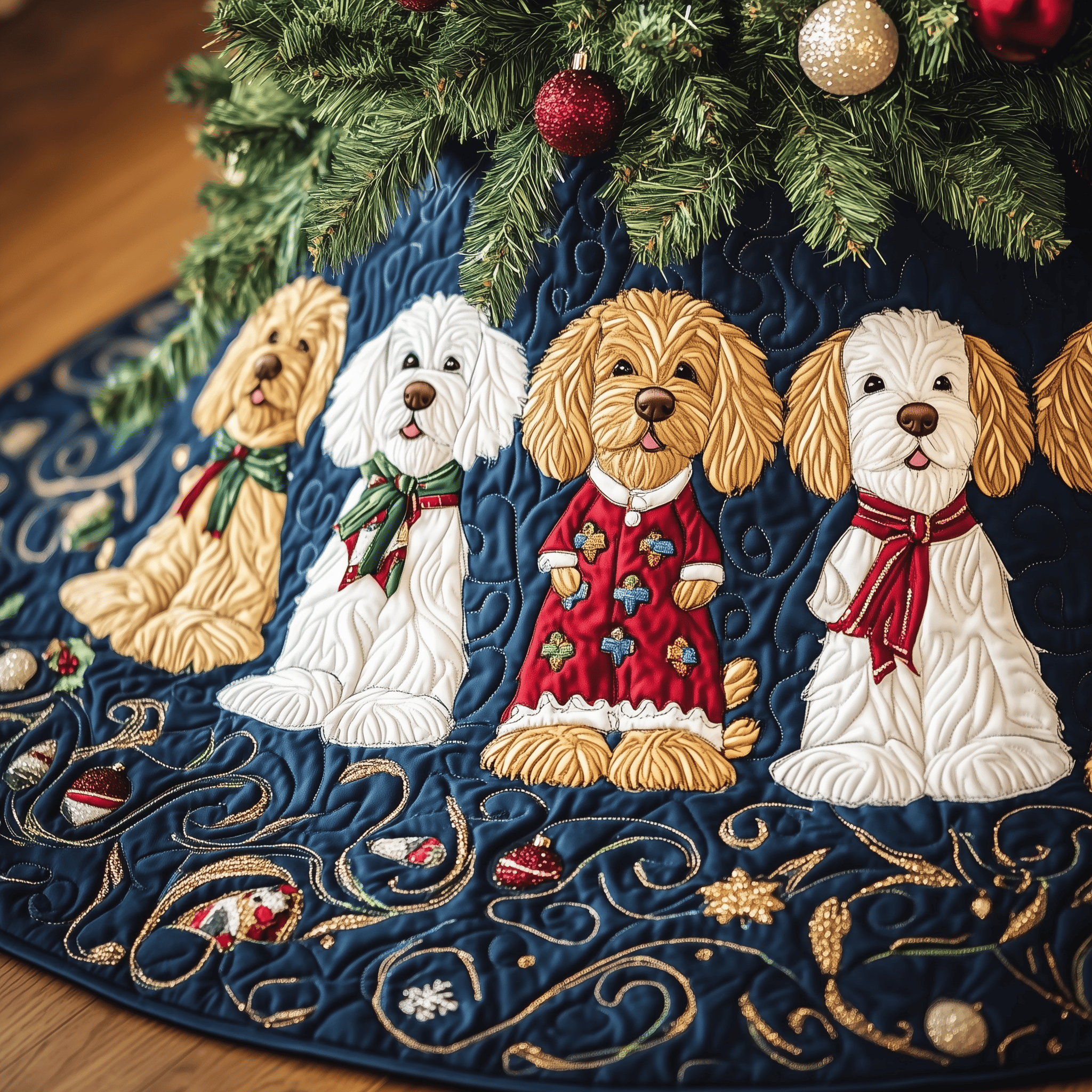 Christmas Goldendoodle Quilted Tree Skirt Make Every Holiday Moment Bright with a Chic Tree Skirt Christmas Goldendoodle Quilted Tree Skirt Make Every Holiday Moment Bright with a Chic Tree Skirt