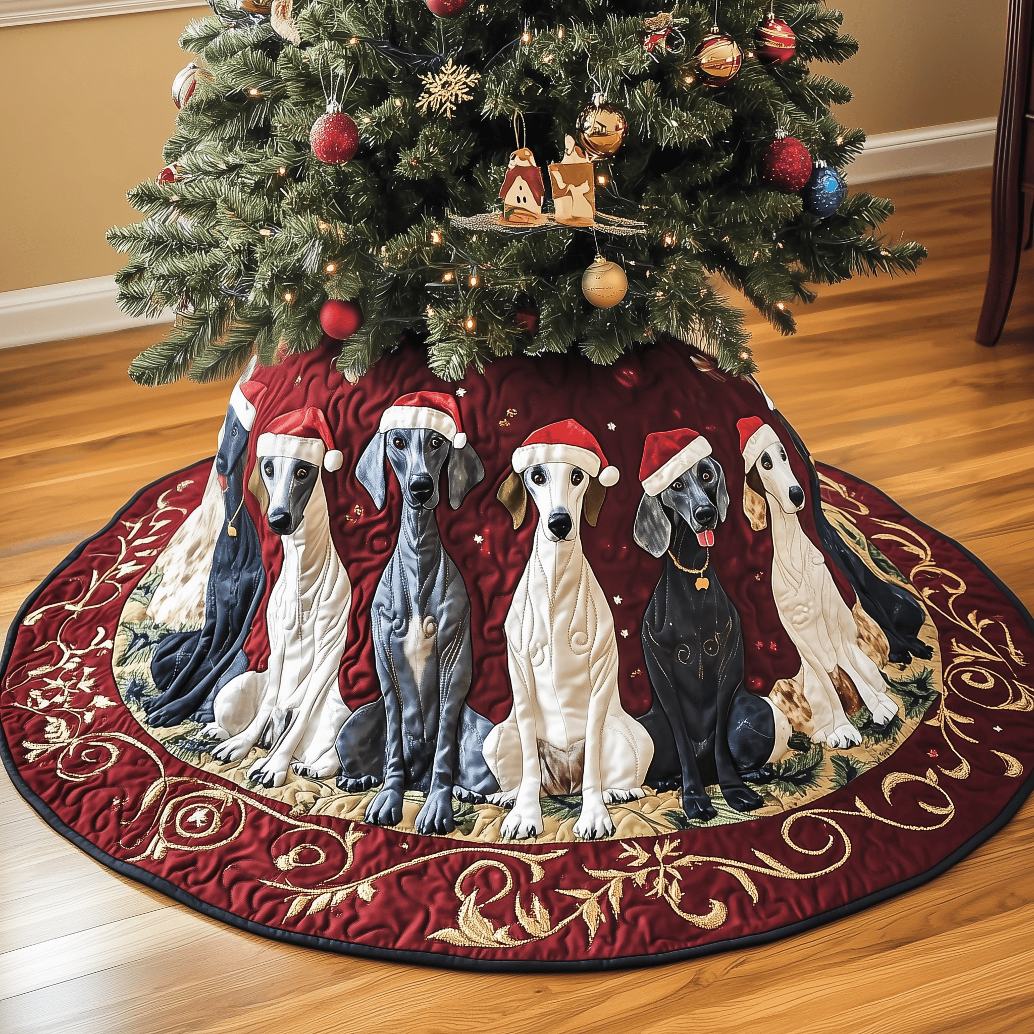 Christmas Greyhound Quilted Tree Skirt Feel Closer to Home with Safe Holiday Decor Christmas Greyhound Quilted Tree Skirt Feel Closer to Home with Safe Holiday Decor