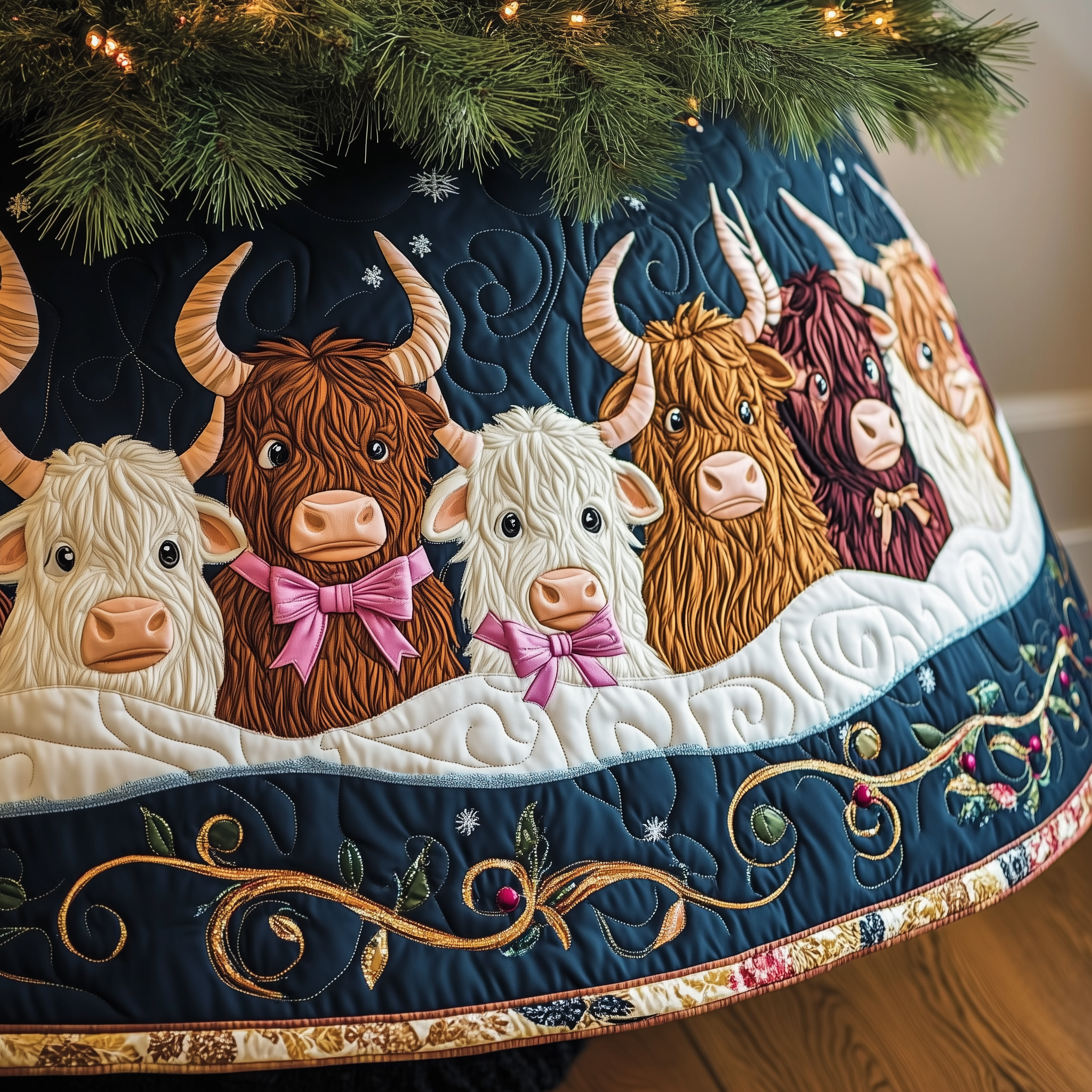 Christmas Highland Cow Quilted Tree Skirt Celebrate the Holidays Without Stress Choose Safety Christmas Highland Cow Quilted Tree Skirt Celebrate the Holidays Without Stress Choose Safety
